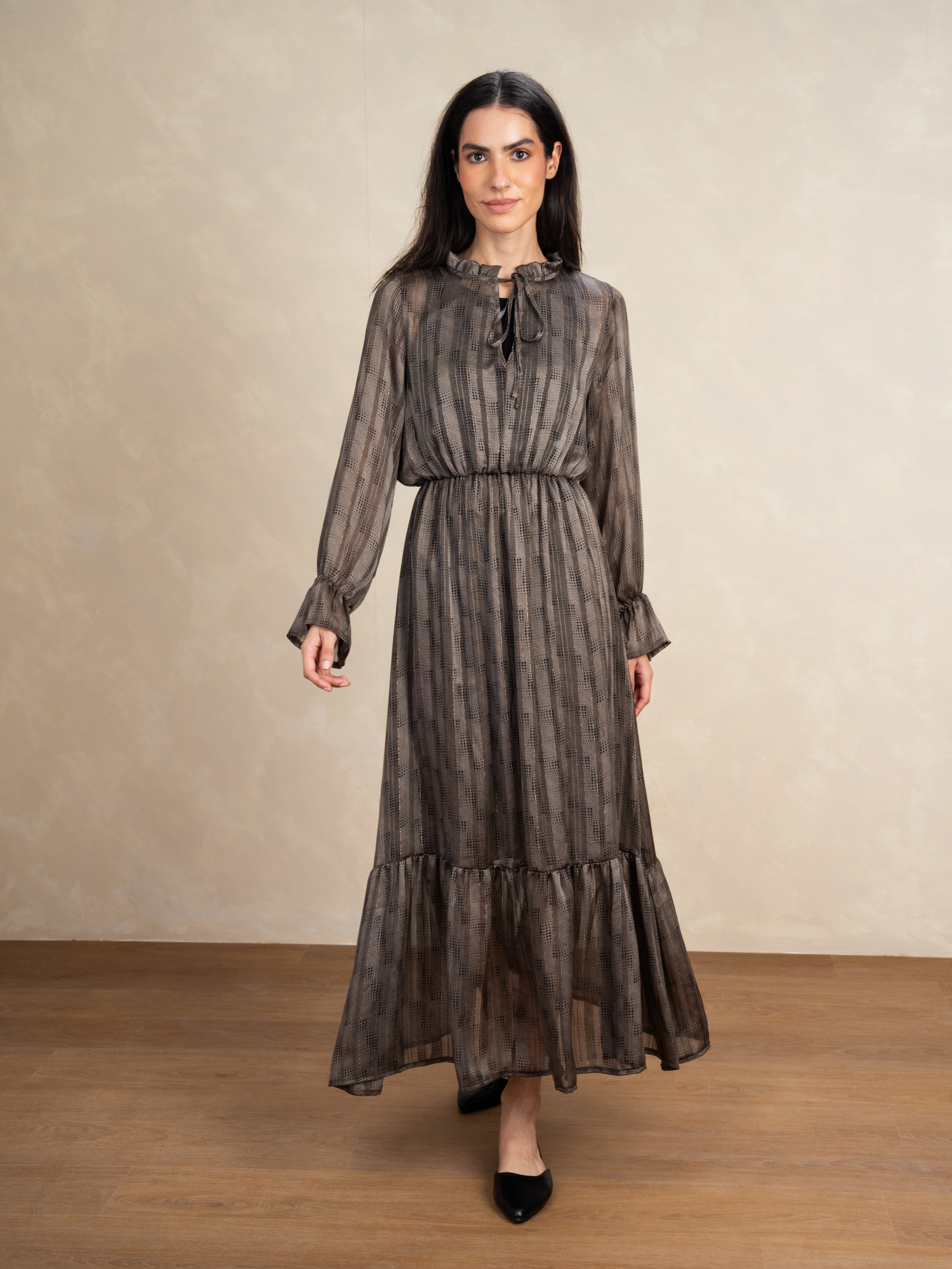 Checked Dress With Elastic Sleeves