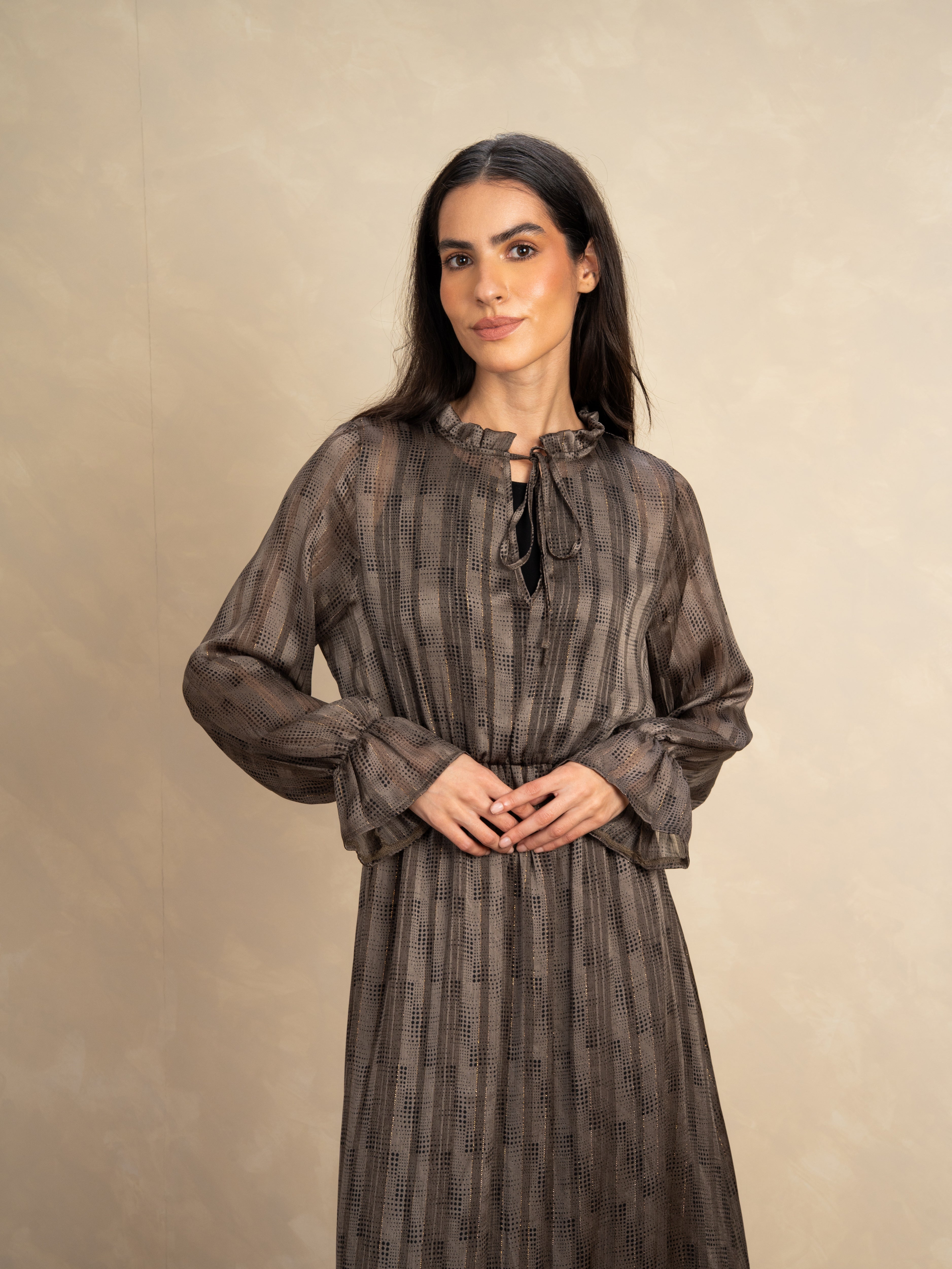 Checked Dress With Elastic Sleeves