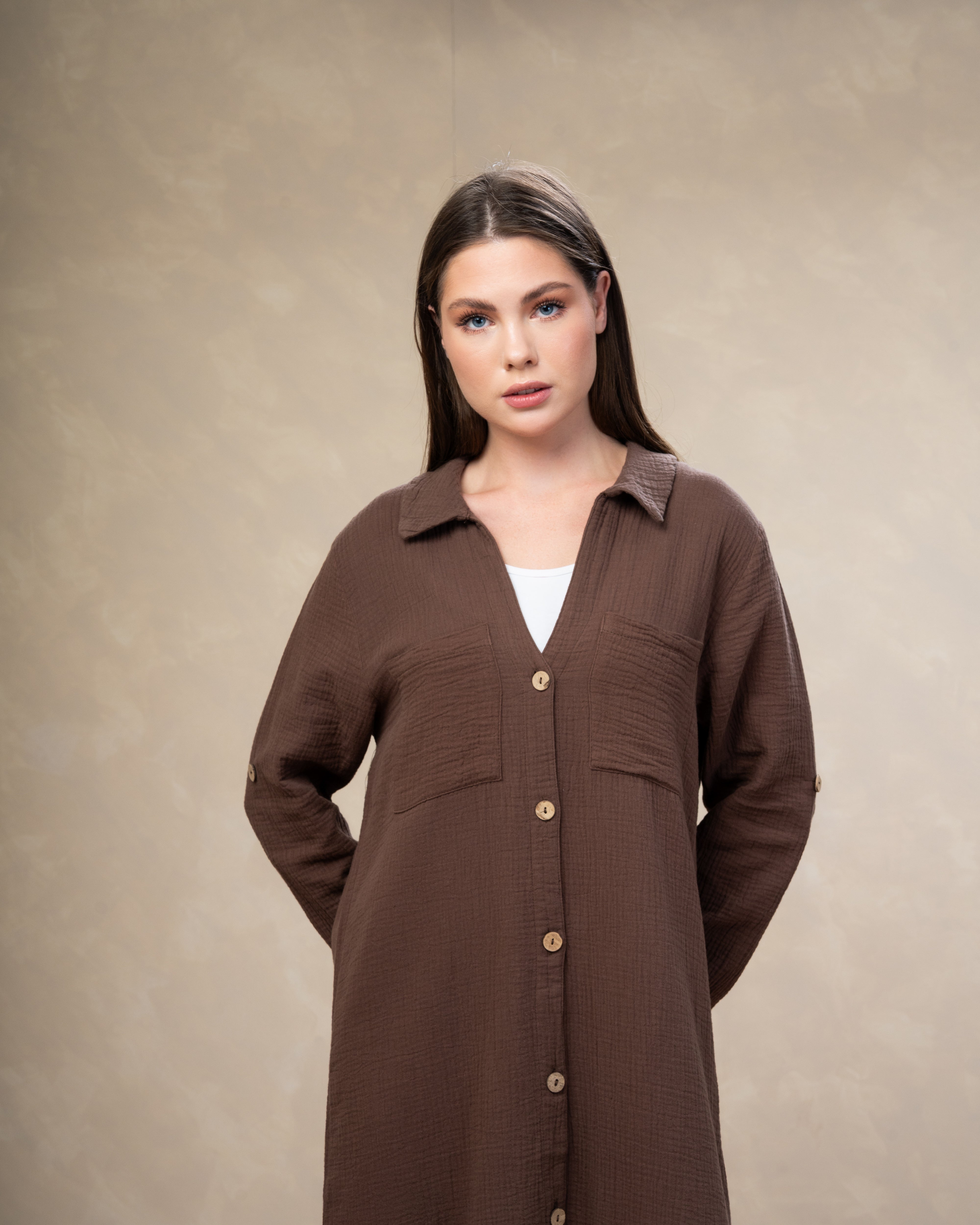 Dress With Chest Pockets - And Wooden Buttons