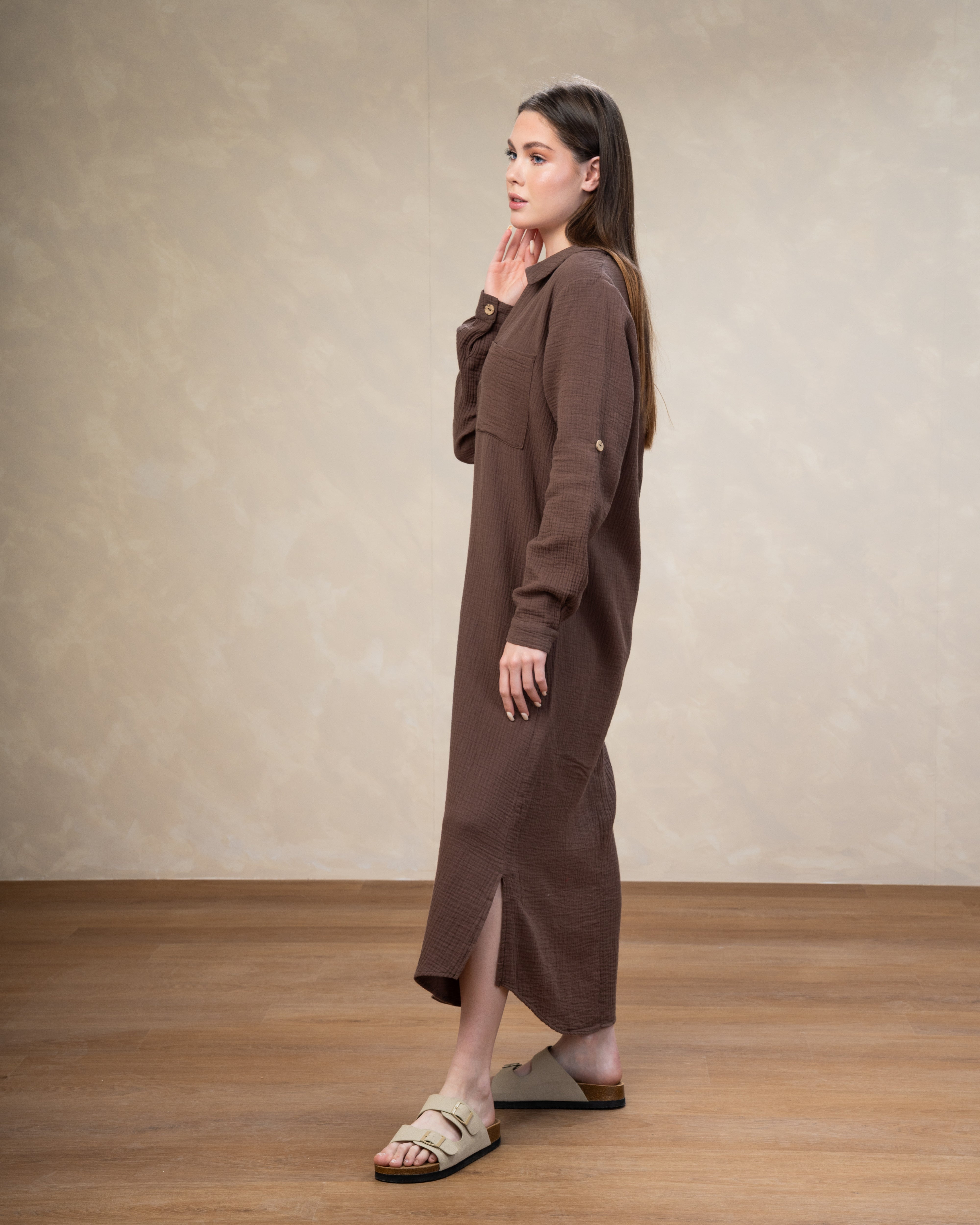 Dress With Chest Pockets - And Wooden Buttons