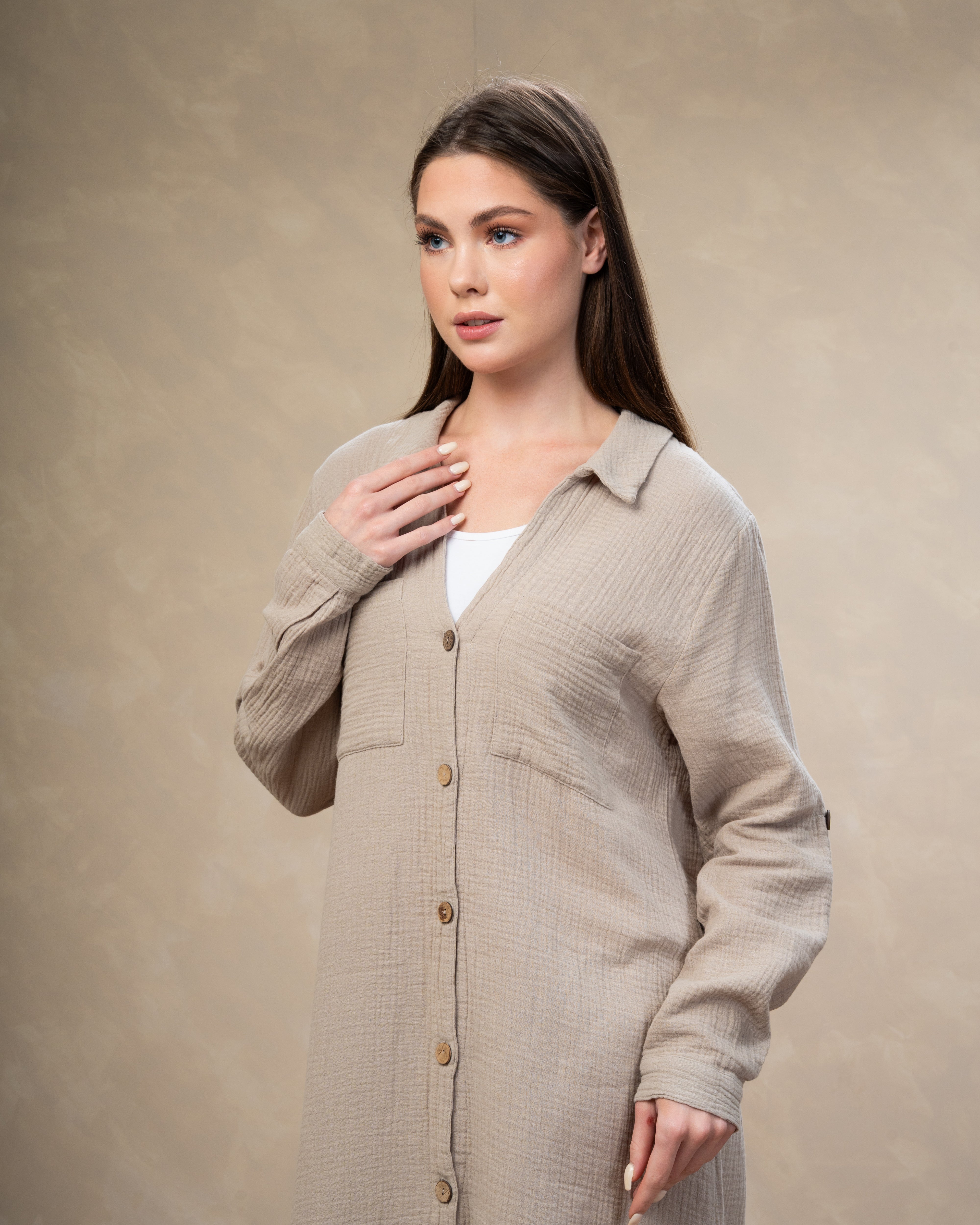 Dress With Chest Pockets - And Wooden Buttons