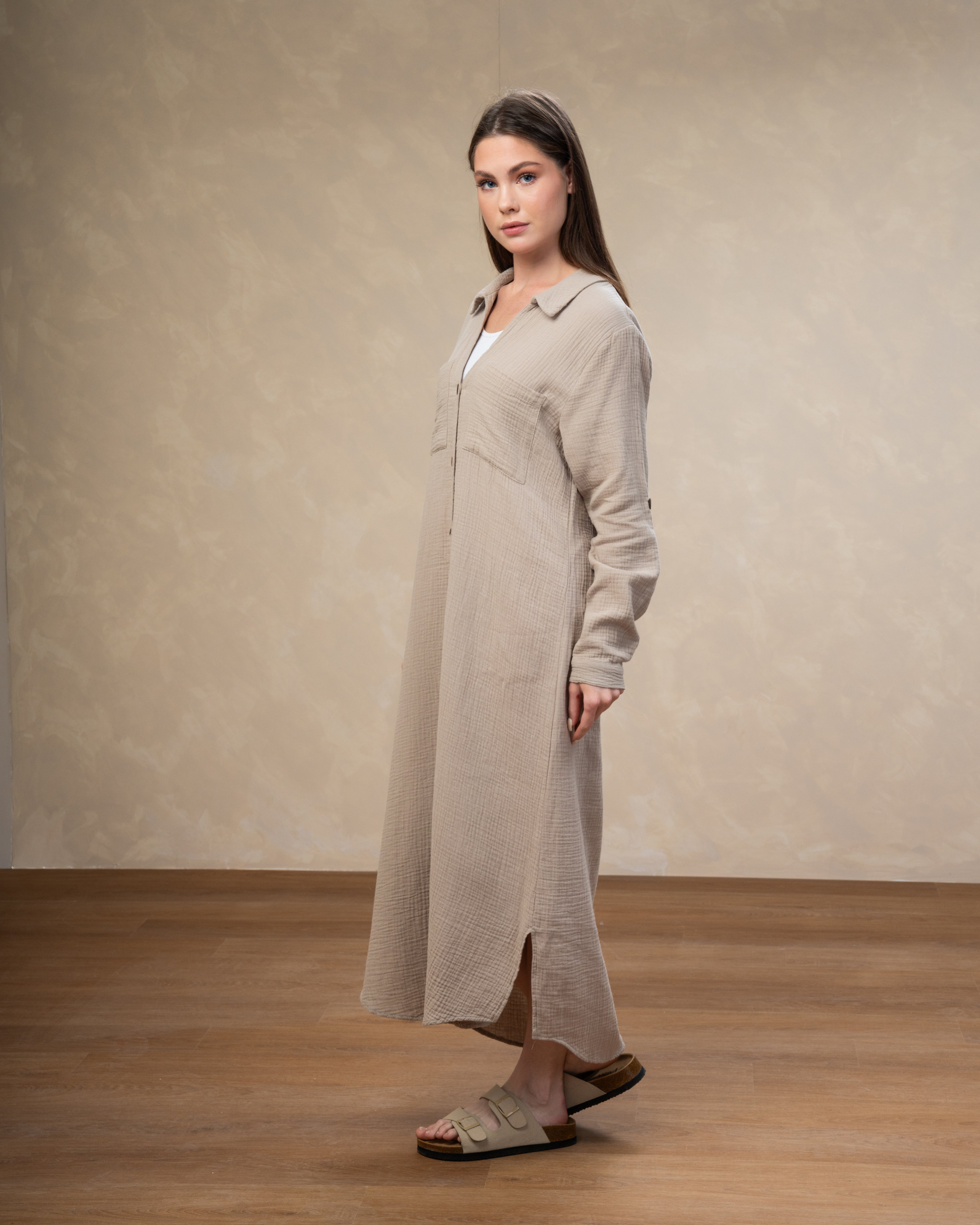 Dress With Chest Pockets - And Wooden Buttons