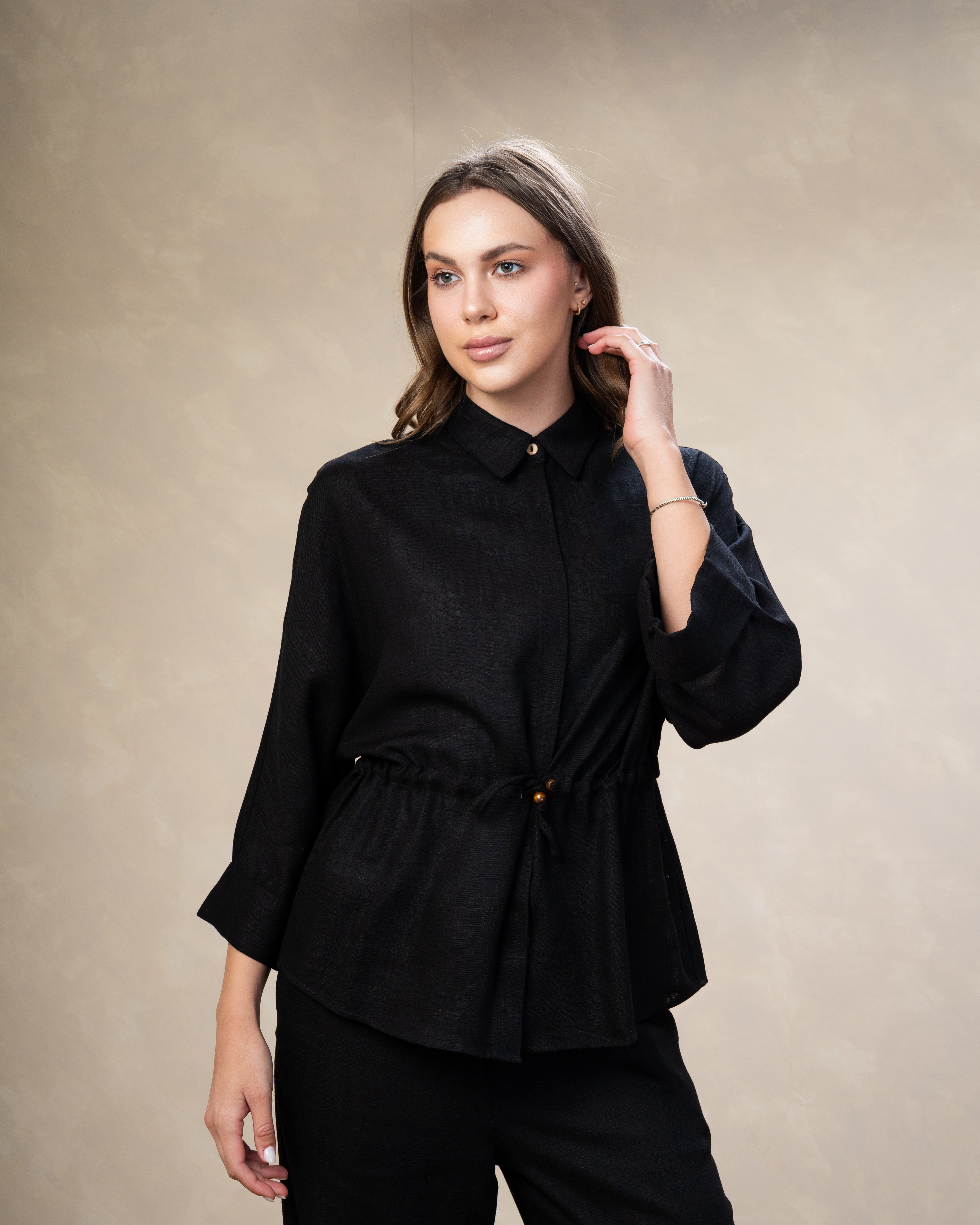 Plain Linen Shirt - With Waist Tie