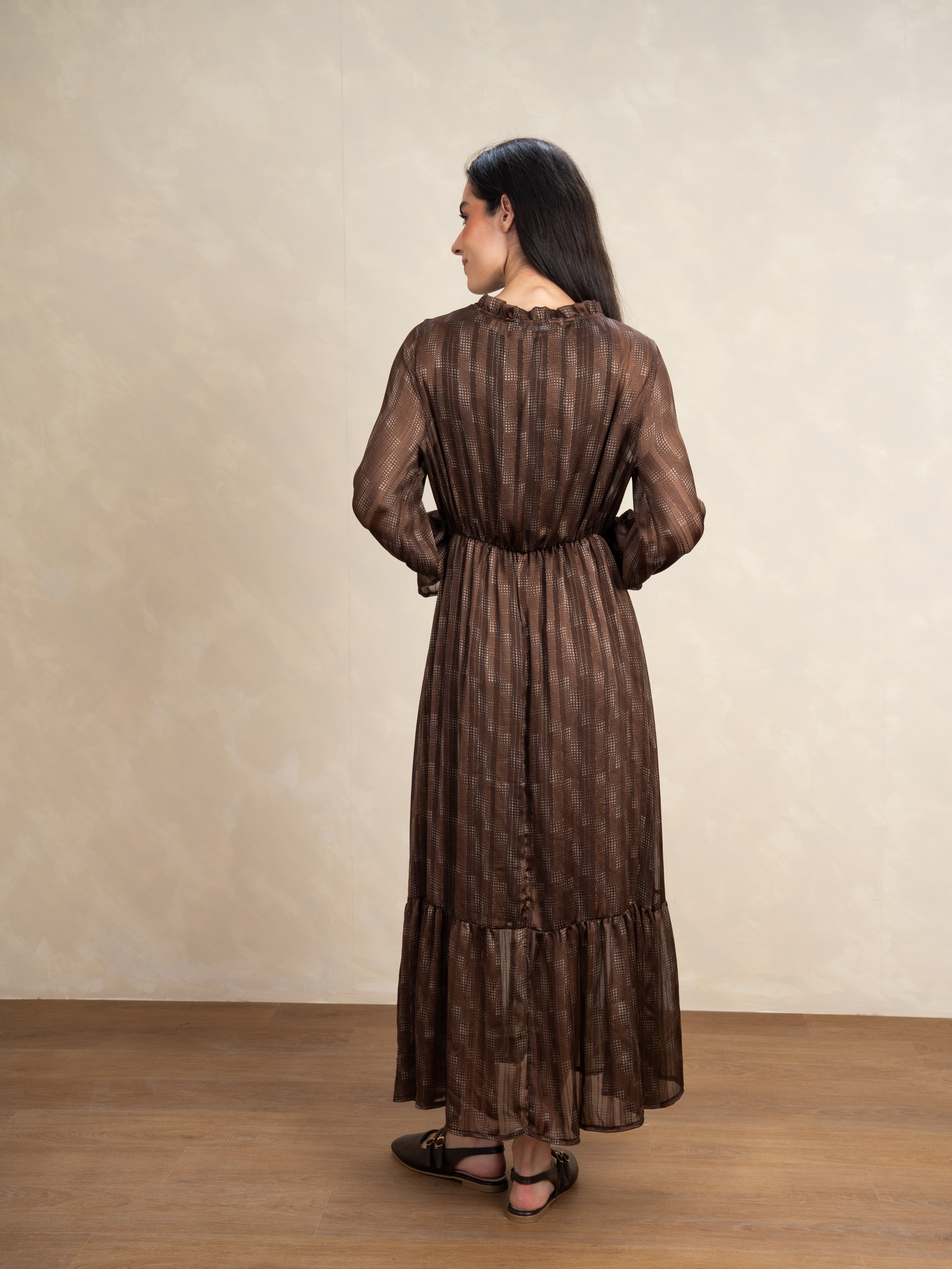 Checked Dress With Elastic Sleeves