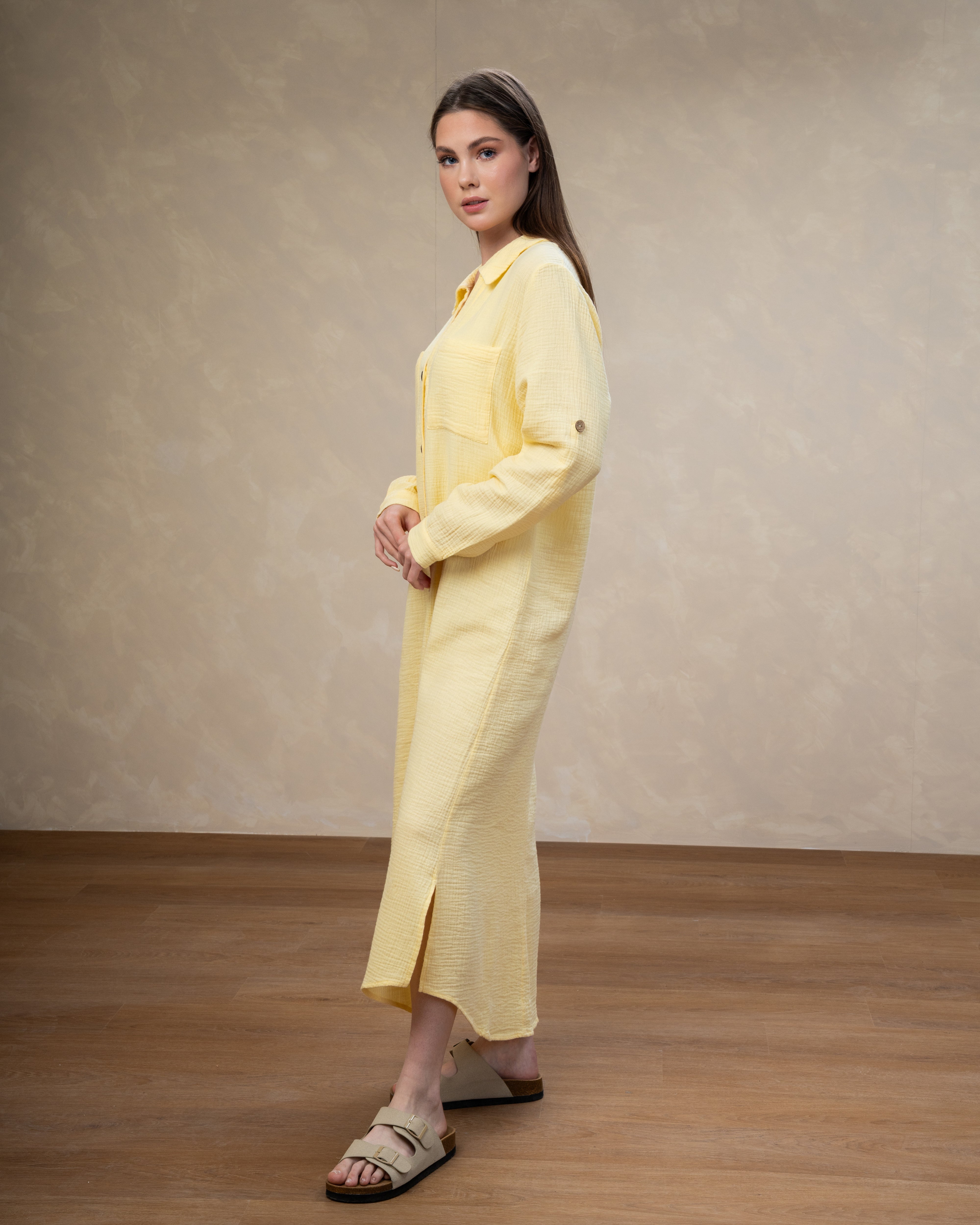 Dress With Chest Pockets - And Wooden Buttons