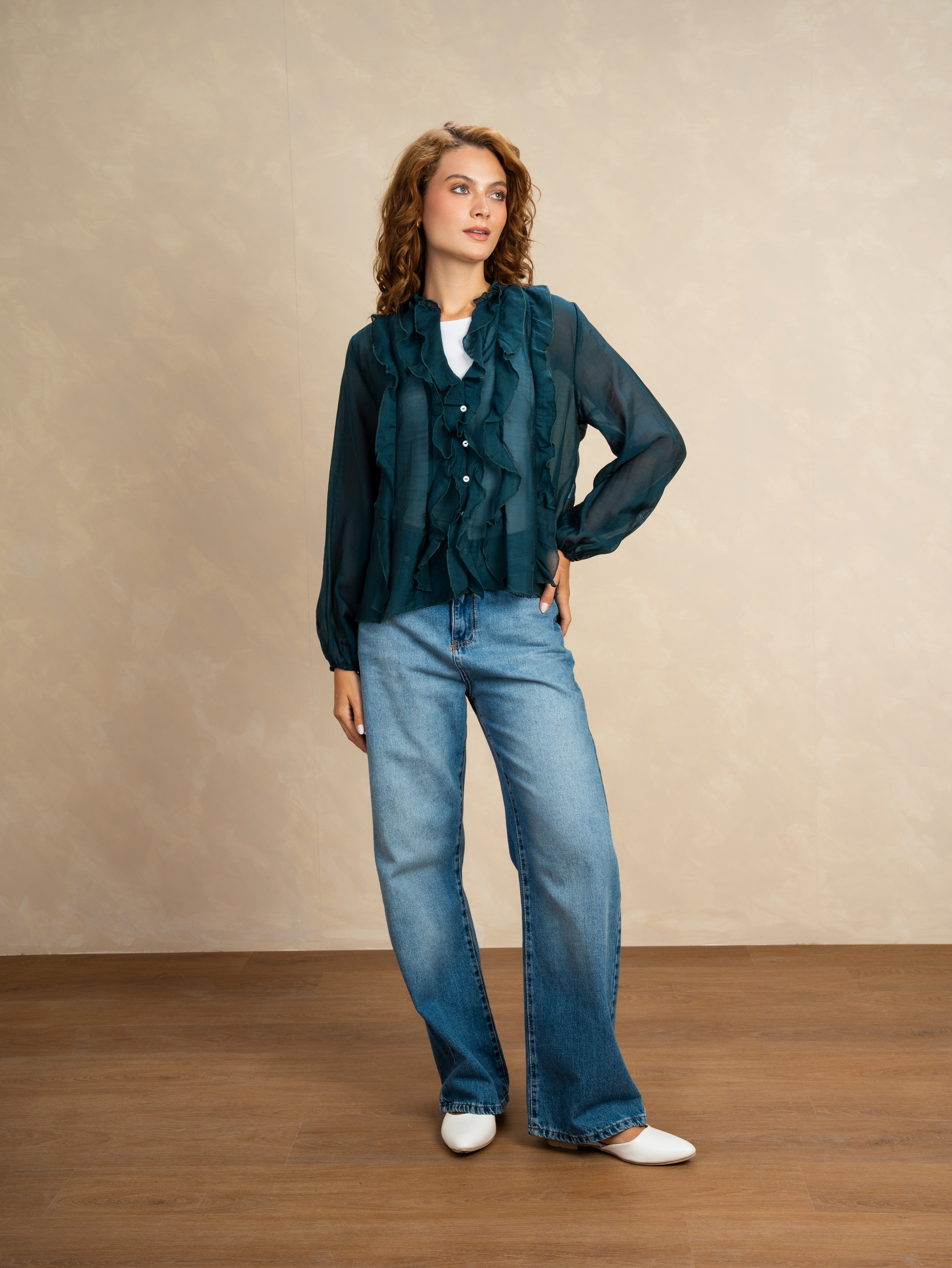 Plain Ruffle Fabric Shirt