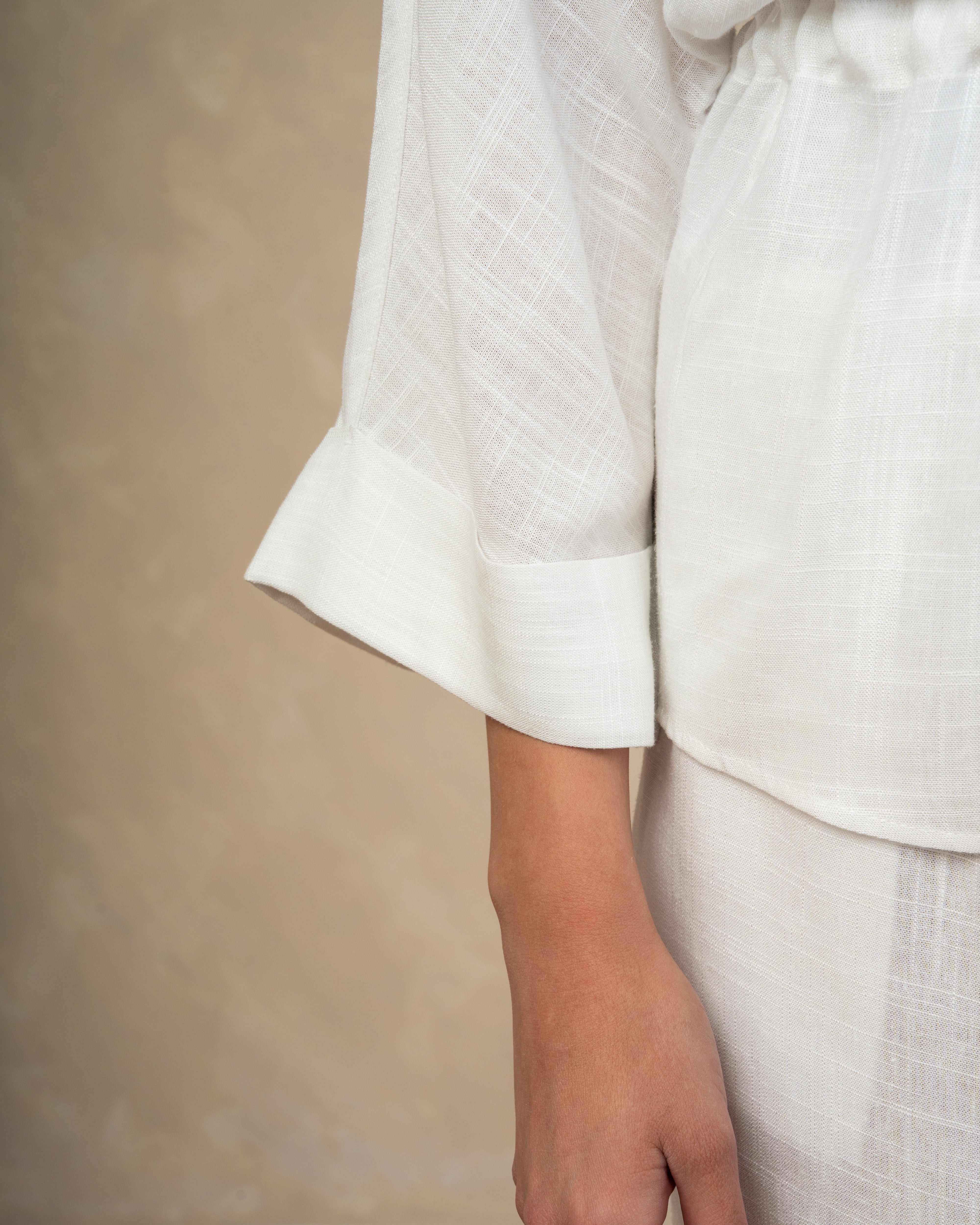 Plain Linen Shirt - With Waist Tie