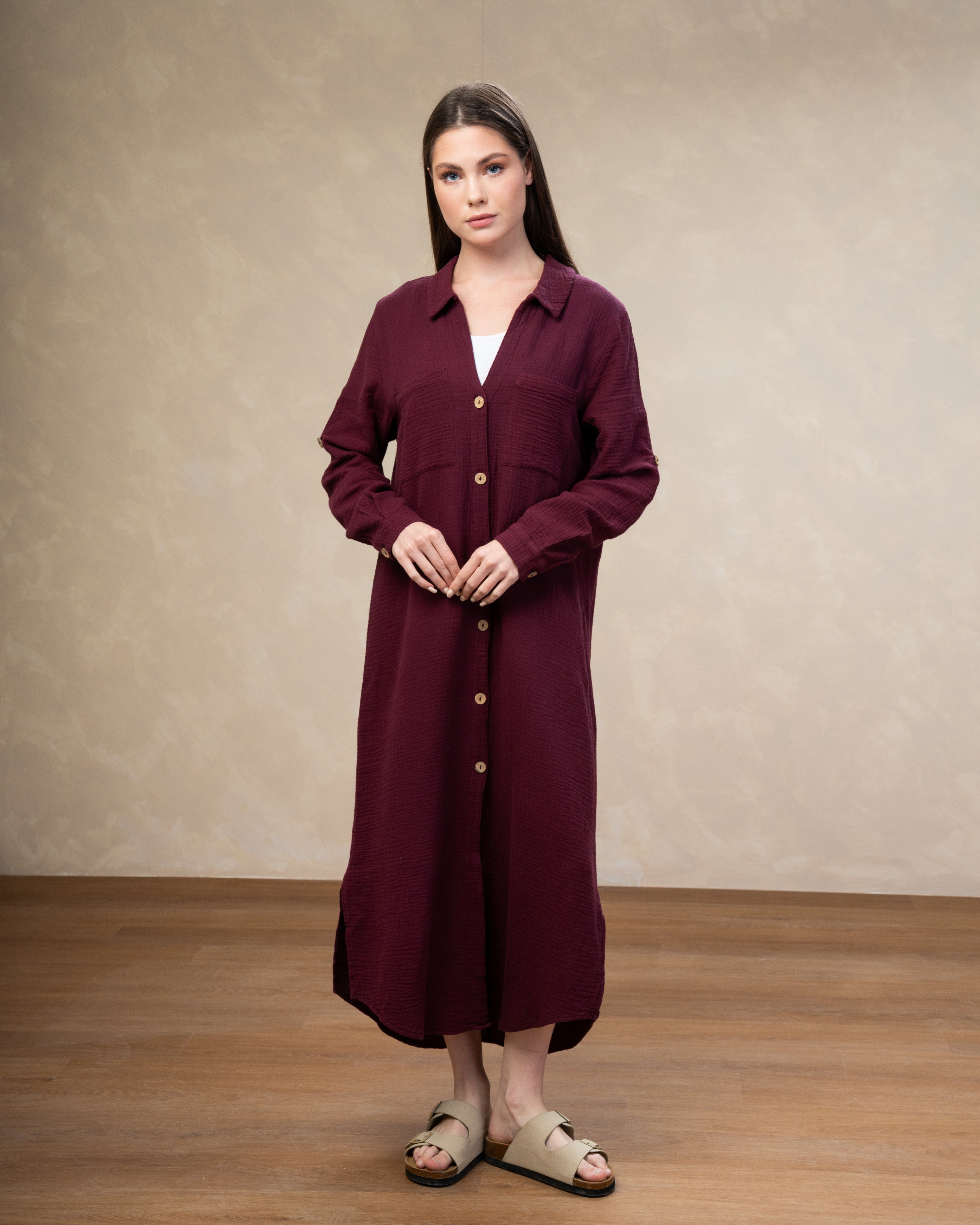 Dress With Chest Pockets - And Wooden Buttons