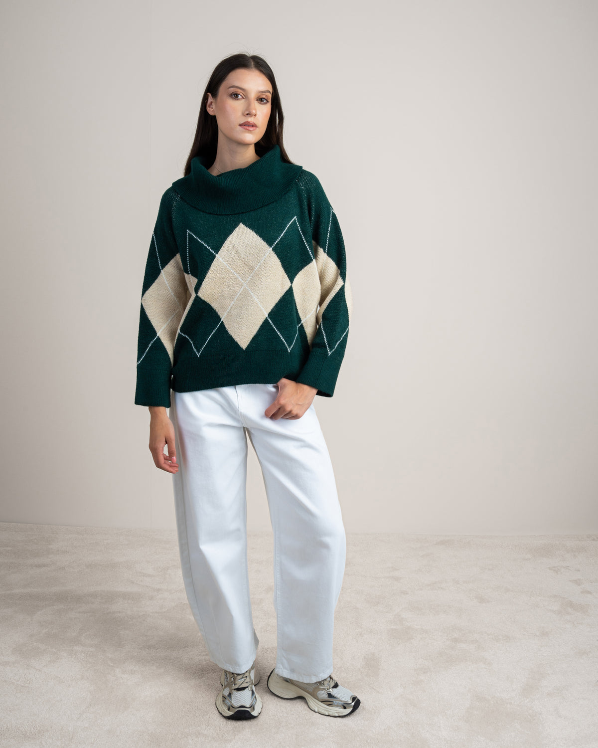 Fold-Over Neck Knitwear Pullover
