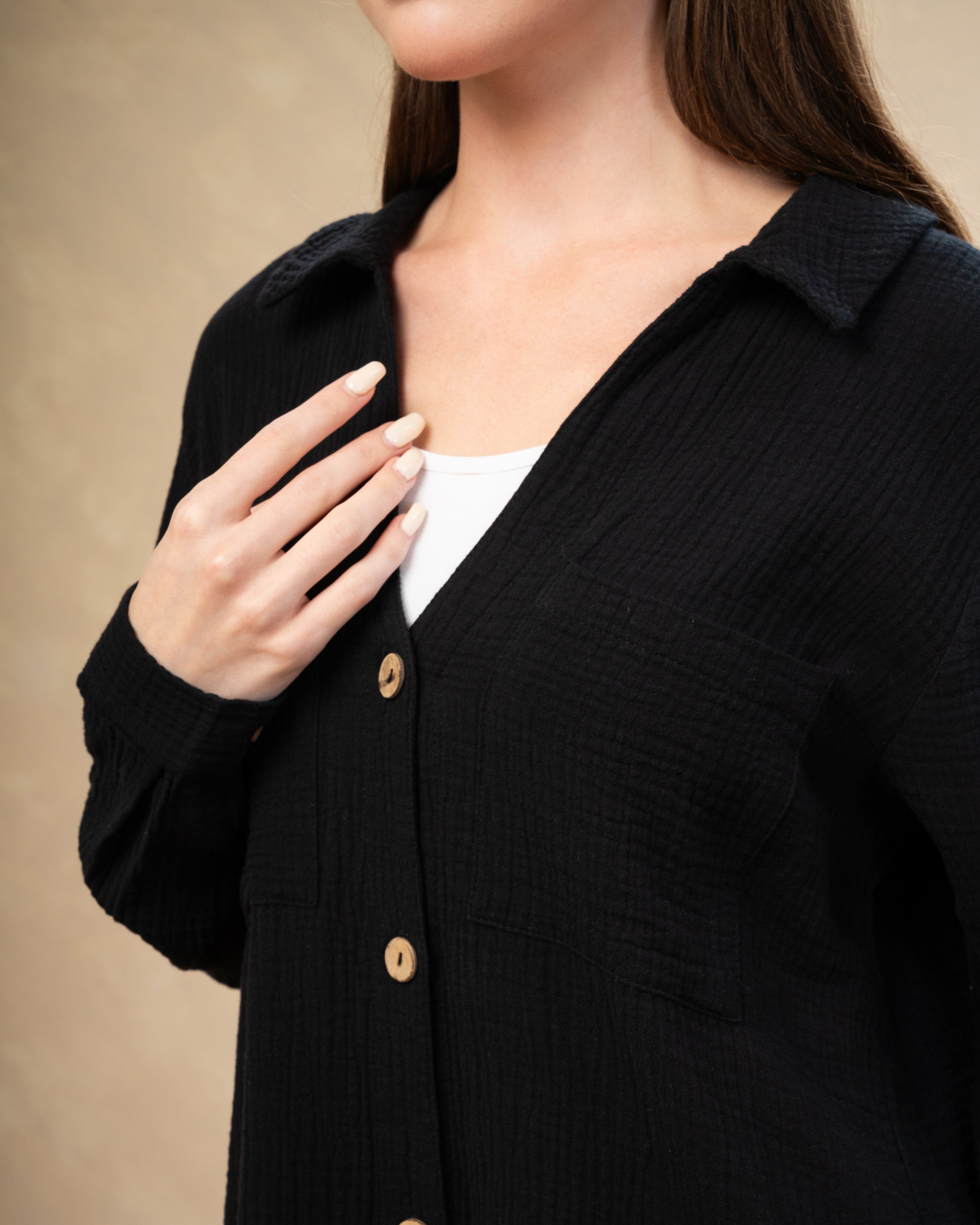 Dress With Chest Pockets - And Wooden Buttons