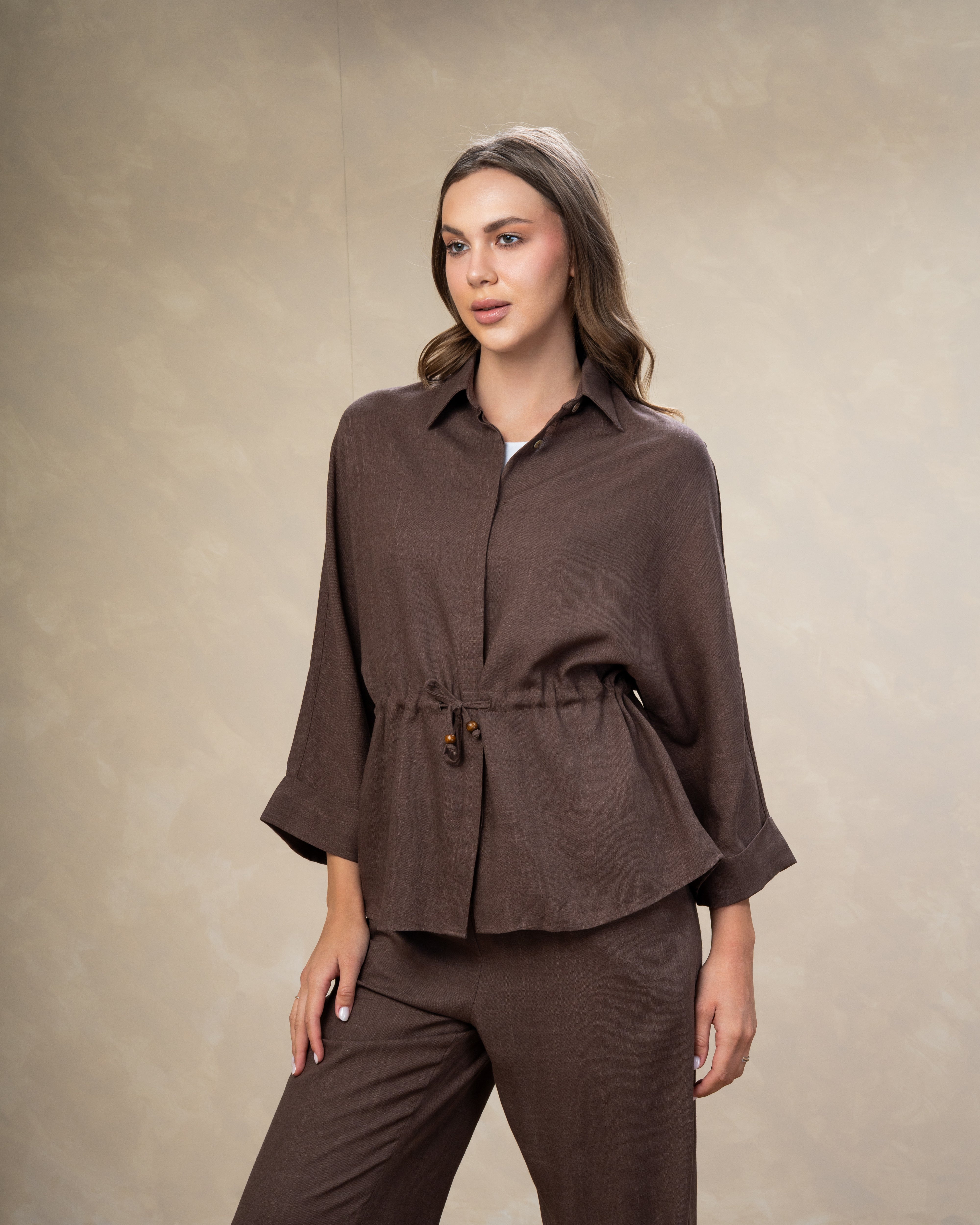 Plain Linen Shirt - With Waist Tie
