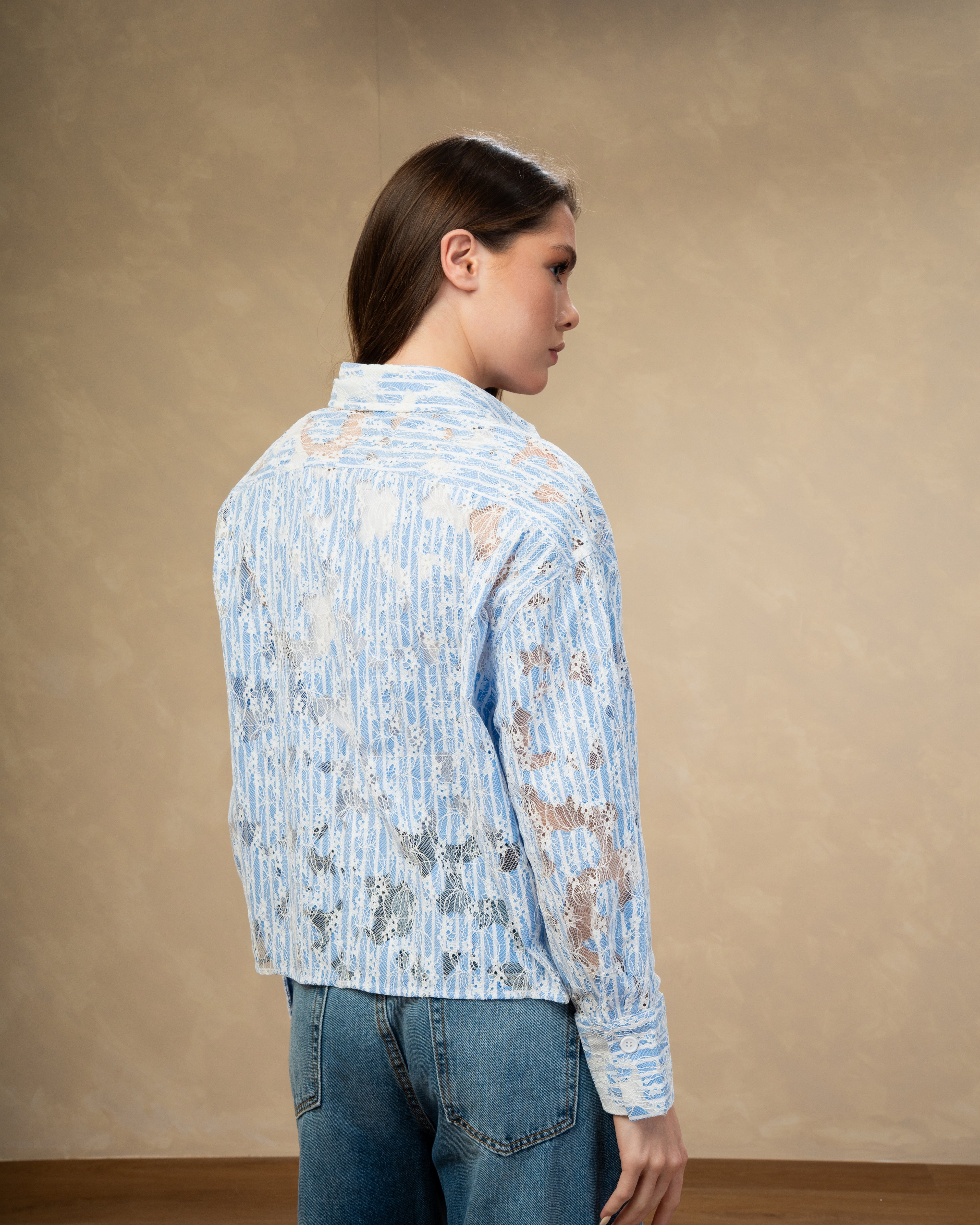 Short Floral Embroidered - Shirt With Chest Pocket