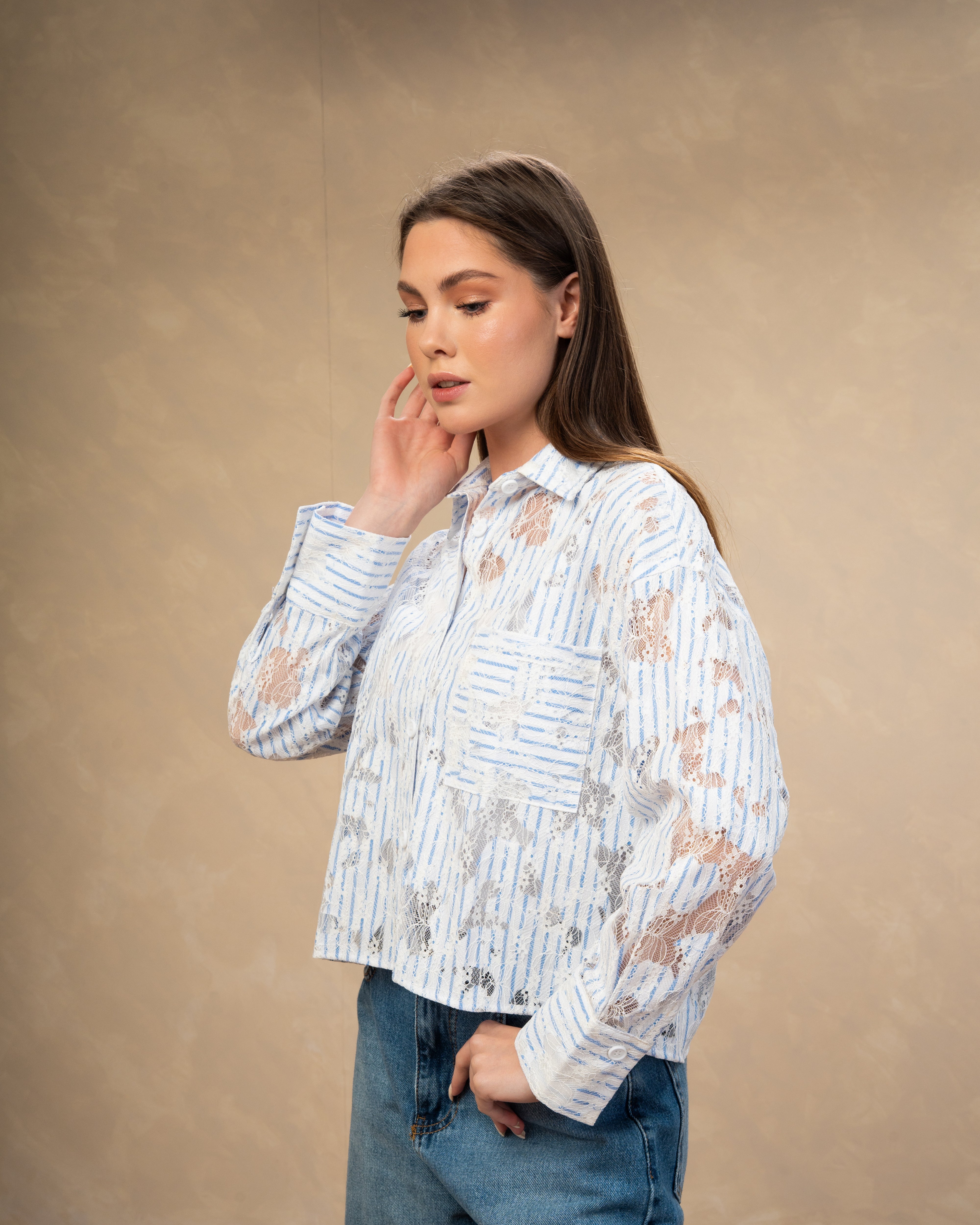 Short Floral Embroidered - Shirt With Chest Pocket