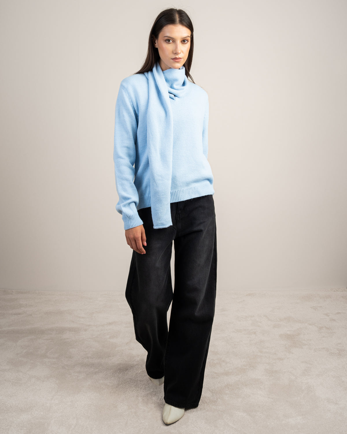 Plain Knitwear Pullover With Scarf