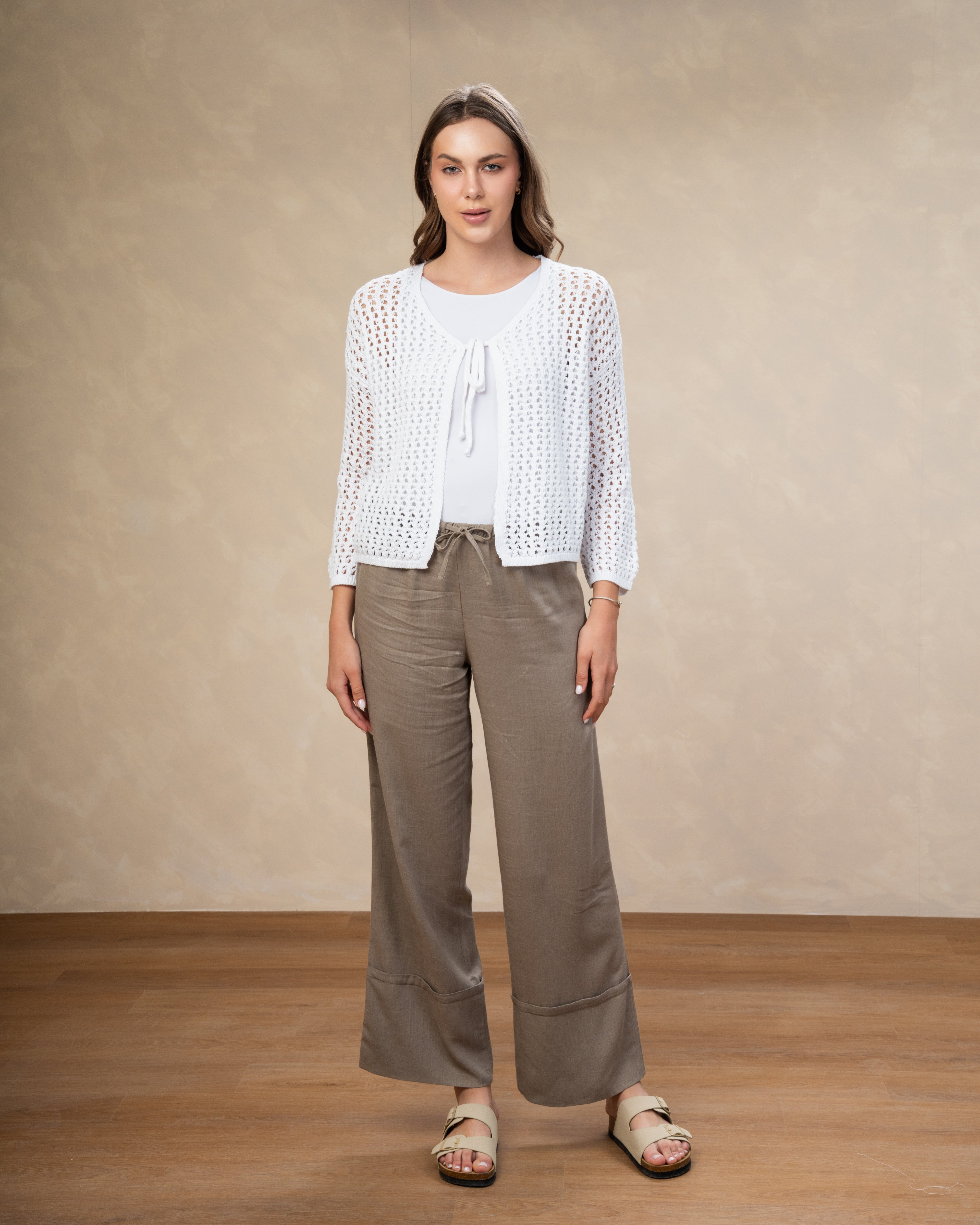 Short Open Knitwear Cardigan - With Tie