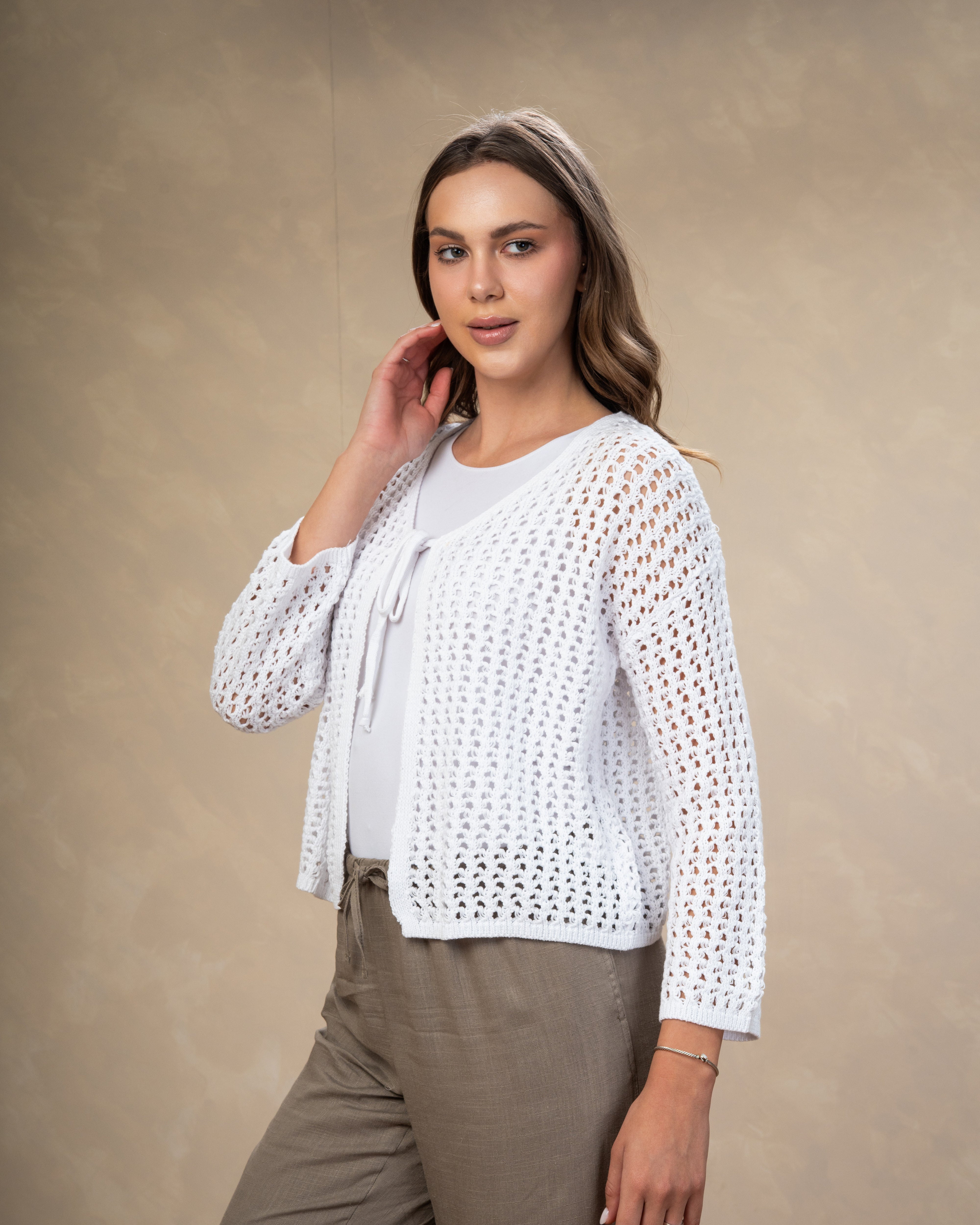 Short Open Knitwear Cardigan - With Tie
