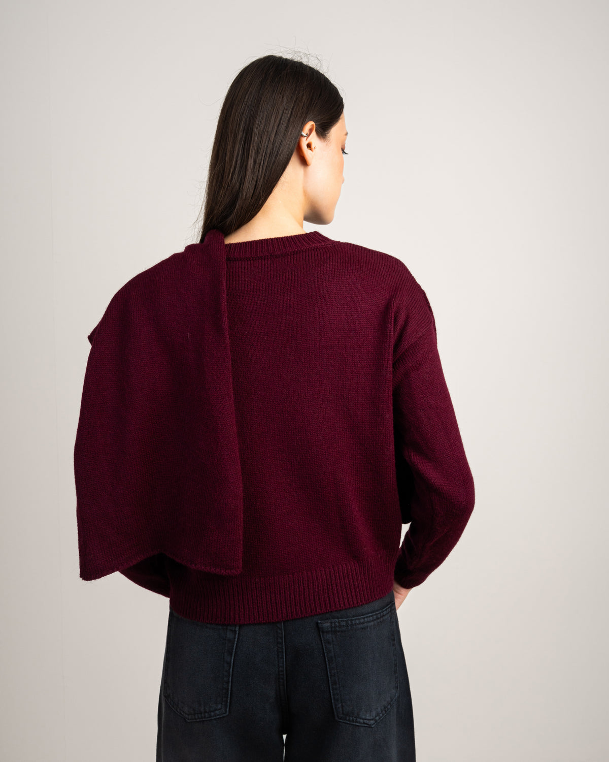 Plain Knitwear Pullover - With Attached Scarf