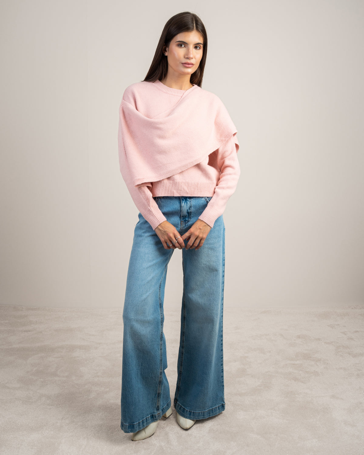 Plain Knitwear Pullover - With Attached Scarf