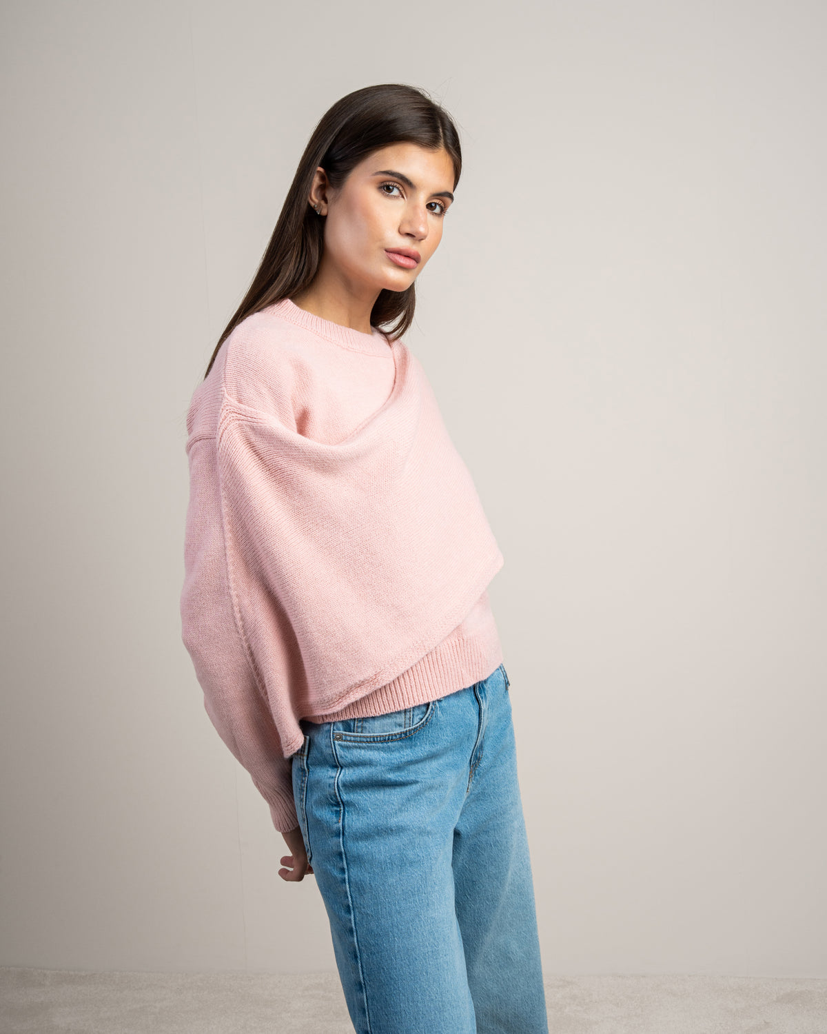Plain Knitwear Pullover - With Attached Scarf