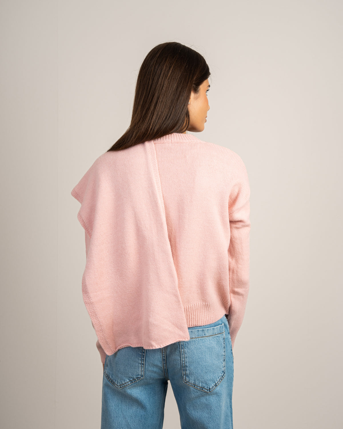 Plain Knitwear Pullover - With Attached Scarf