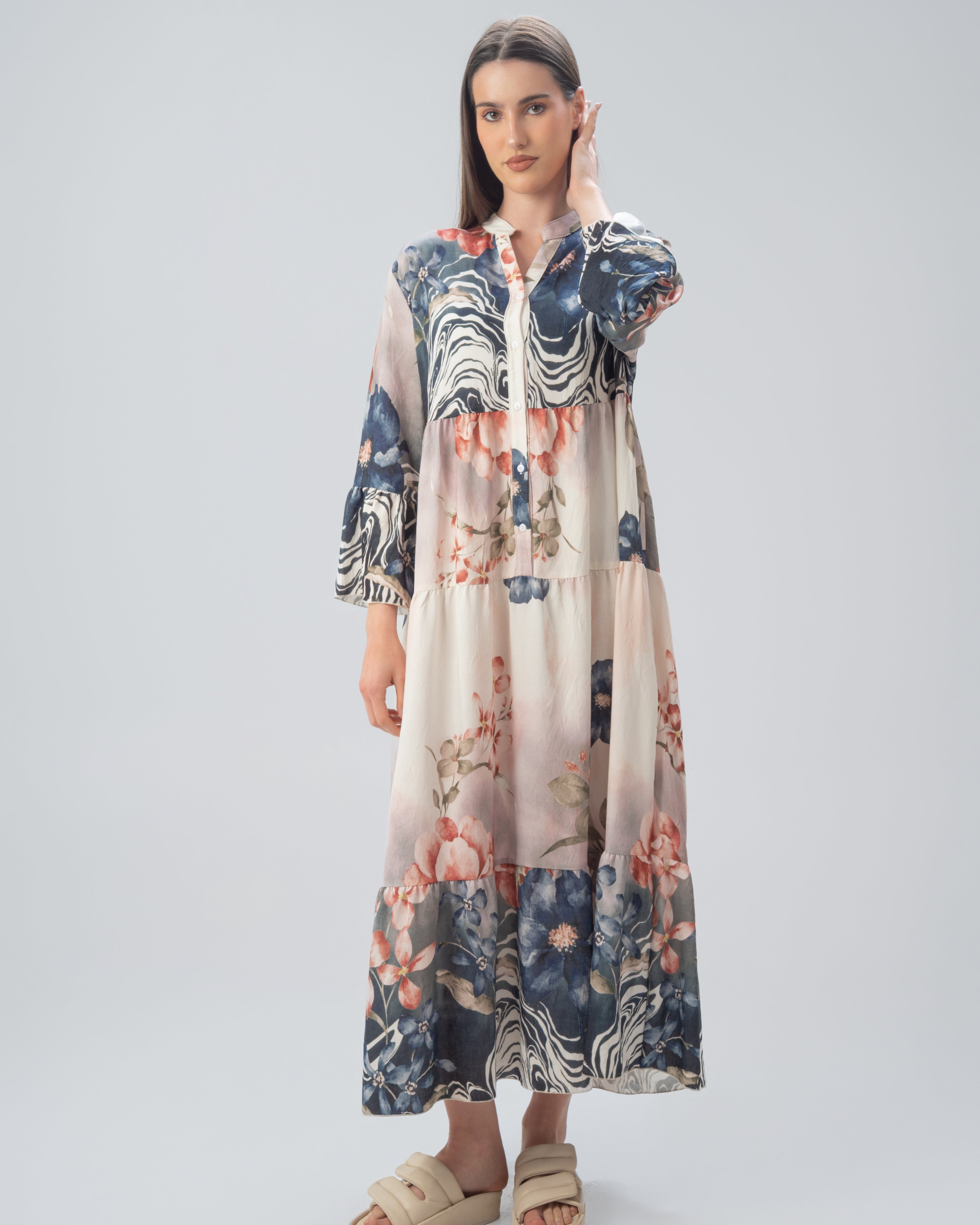 Tiered Floral Dress with Flounce Hem