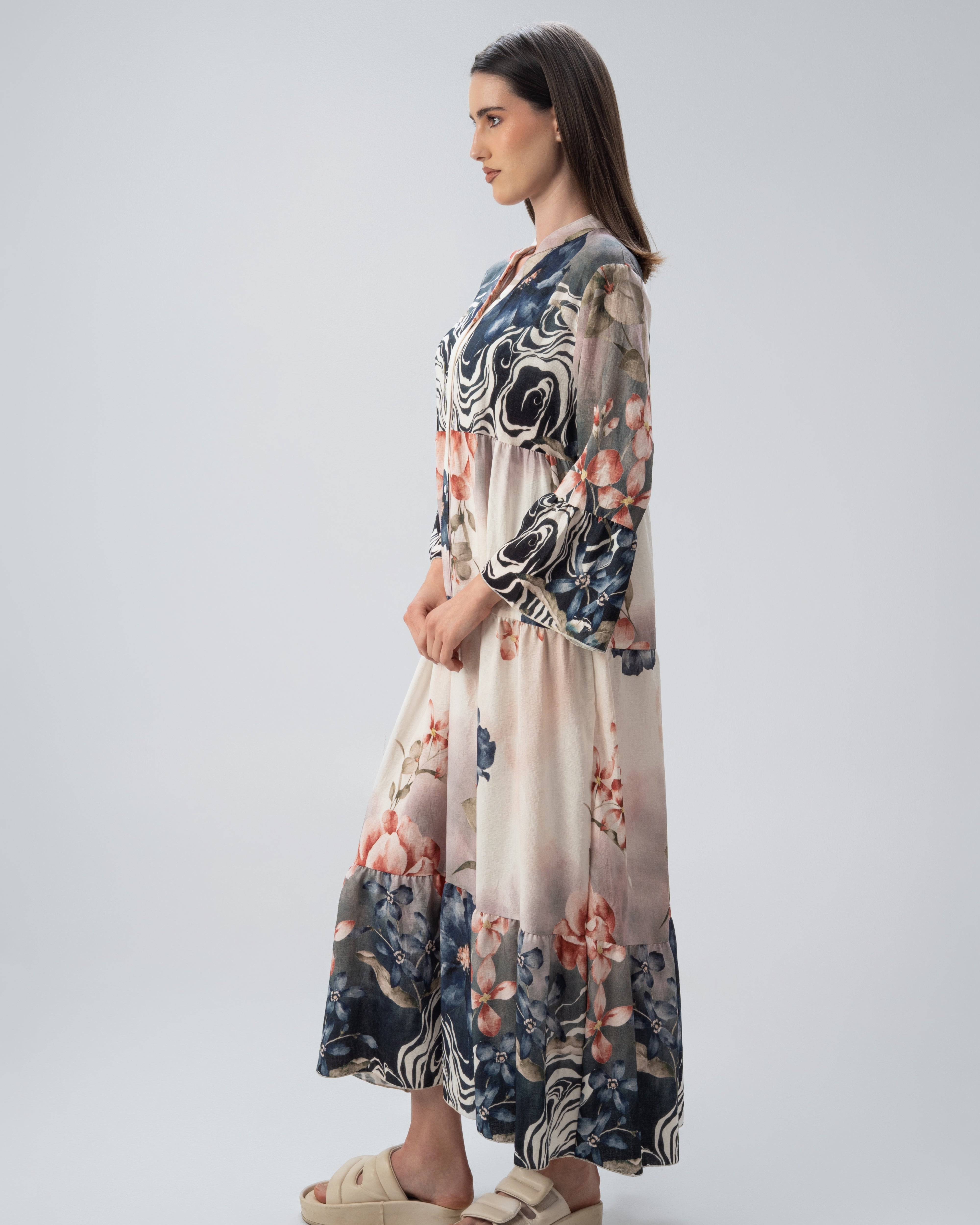 Tiered Floral Dress with Flounce Hem