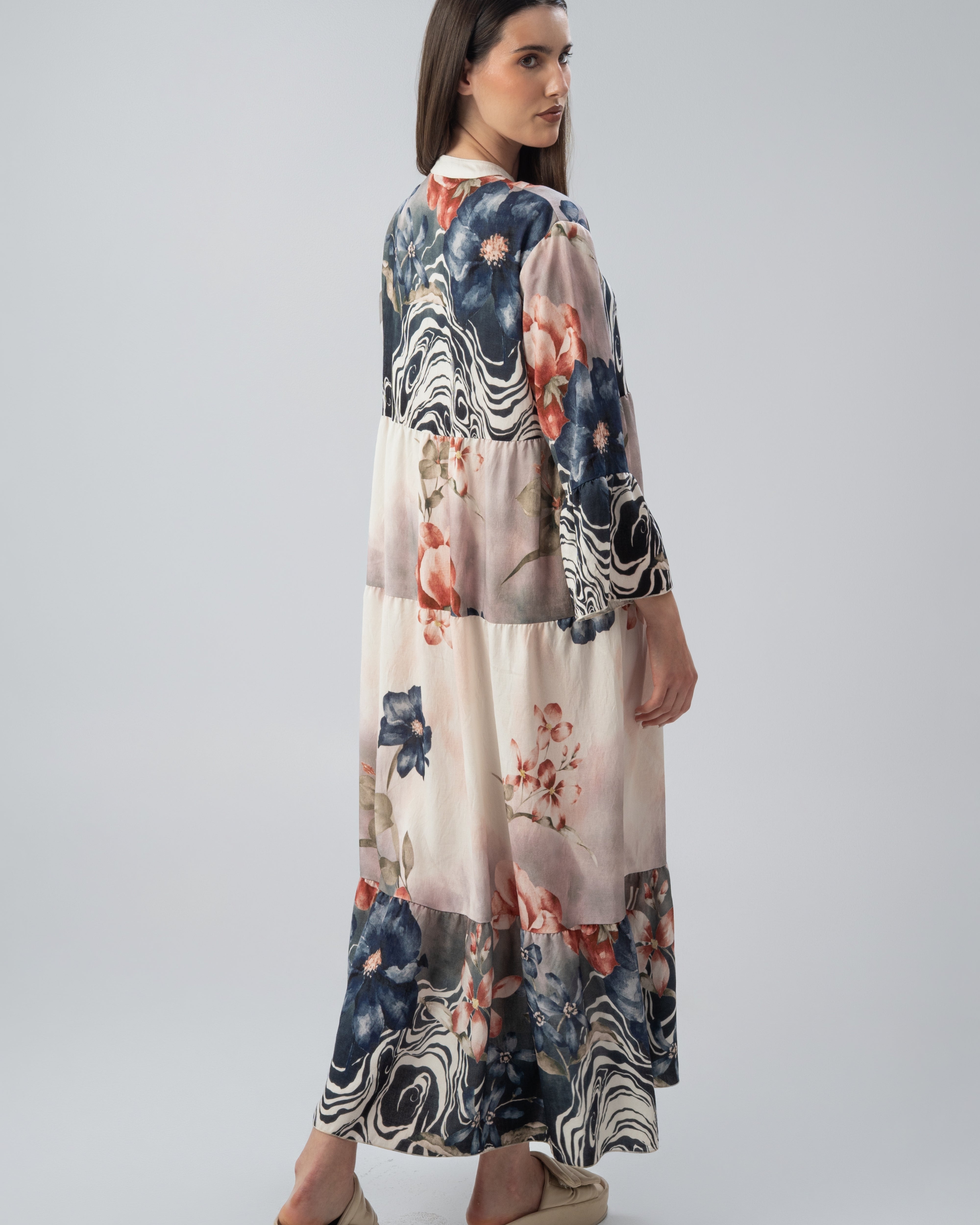 Tiered Floral Dress with Flounce Hem