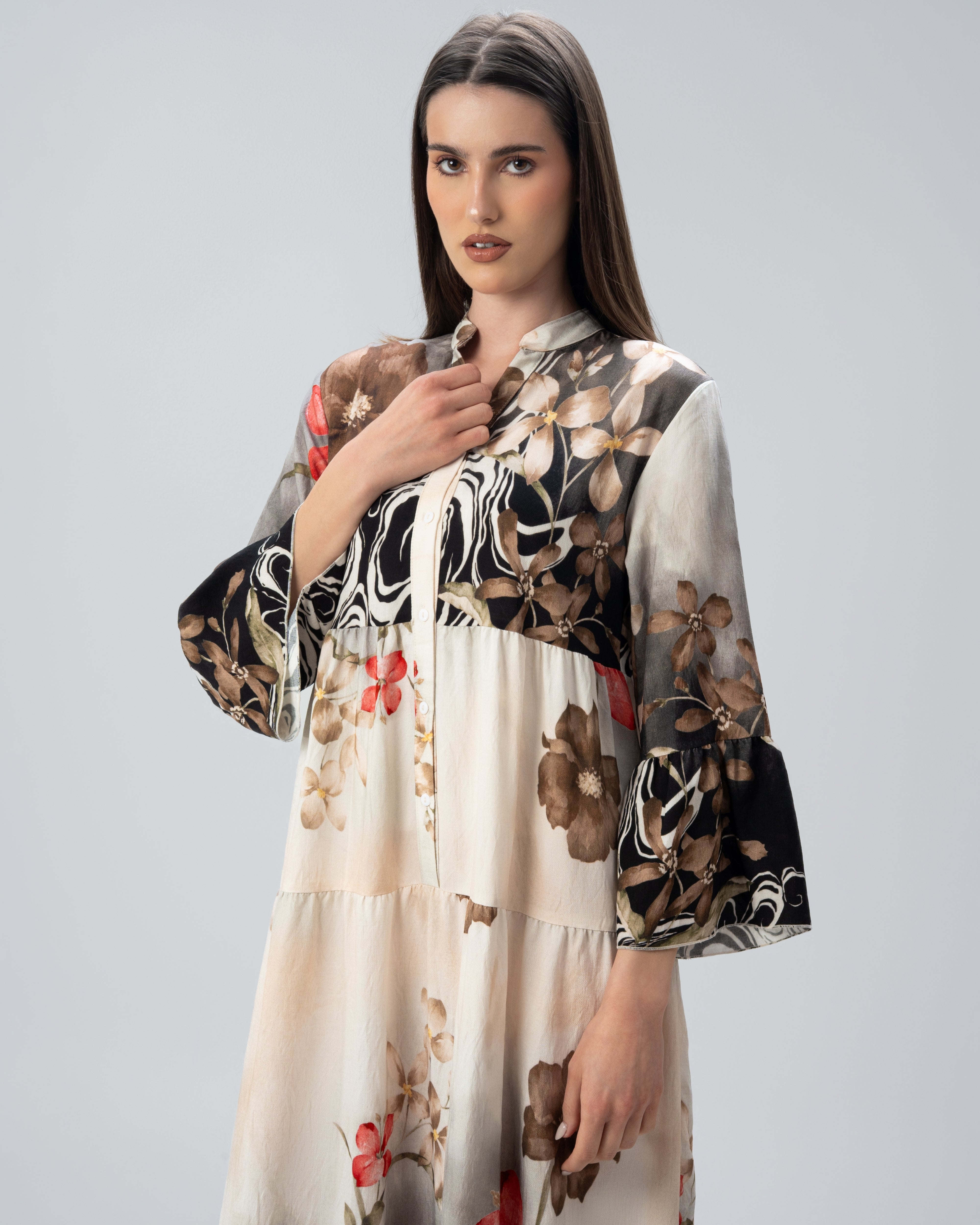 Tiered Floral Dress with Flounce Hem