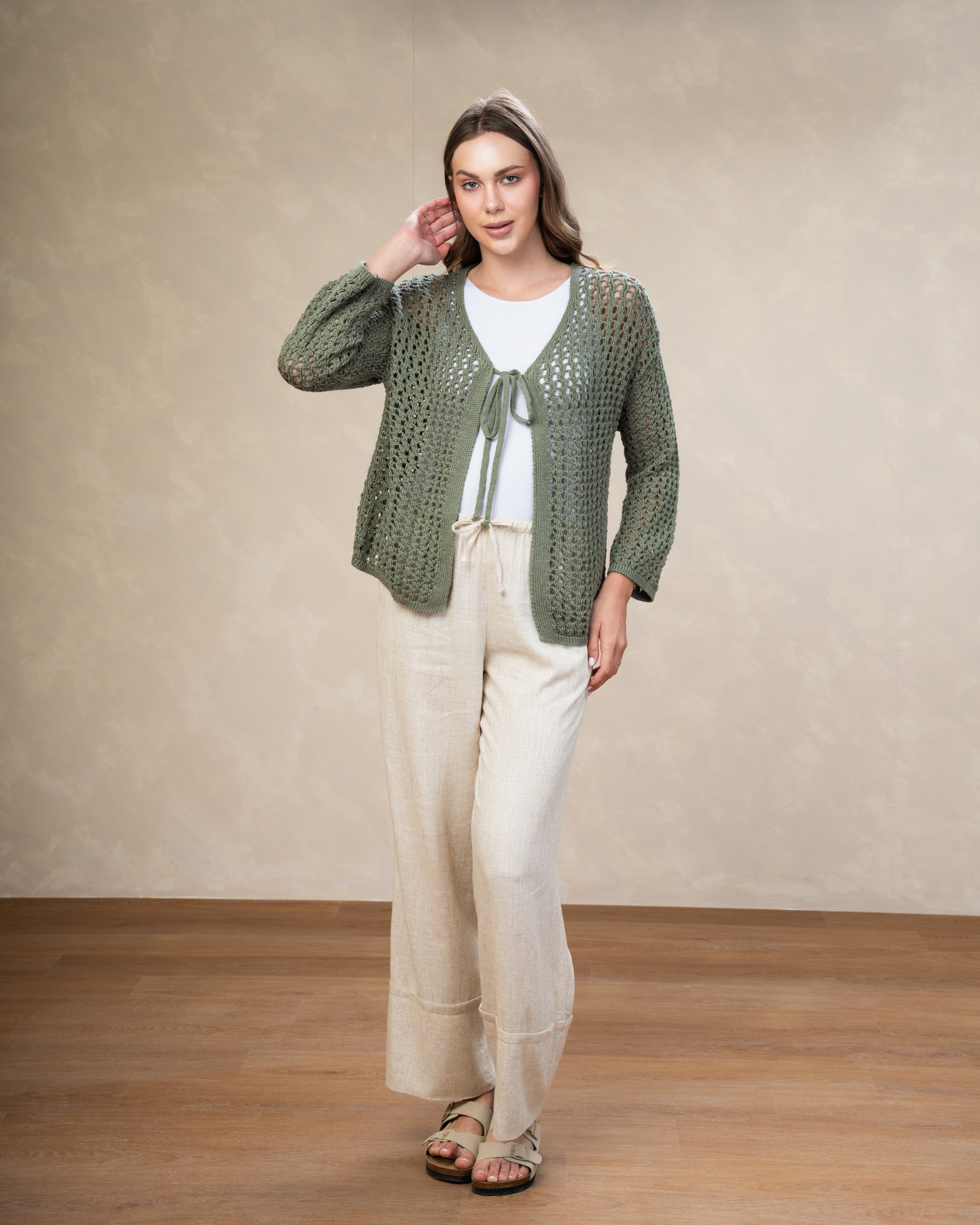 Short Open Knitwear Cardigan - With Tie