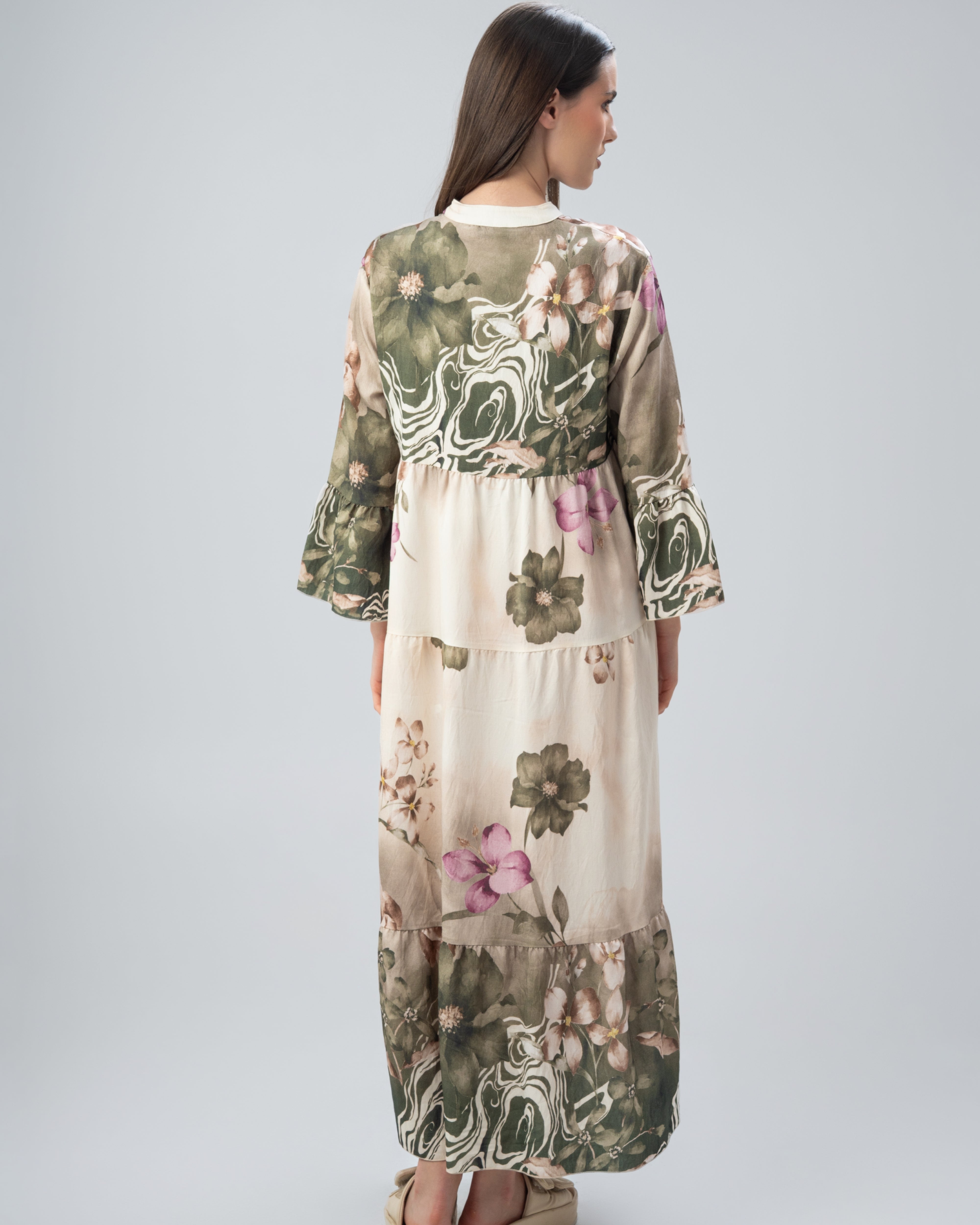 Tiered Floral Dress with Flounce Hem