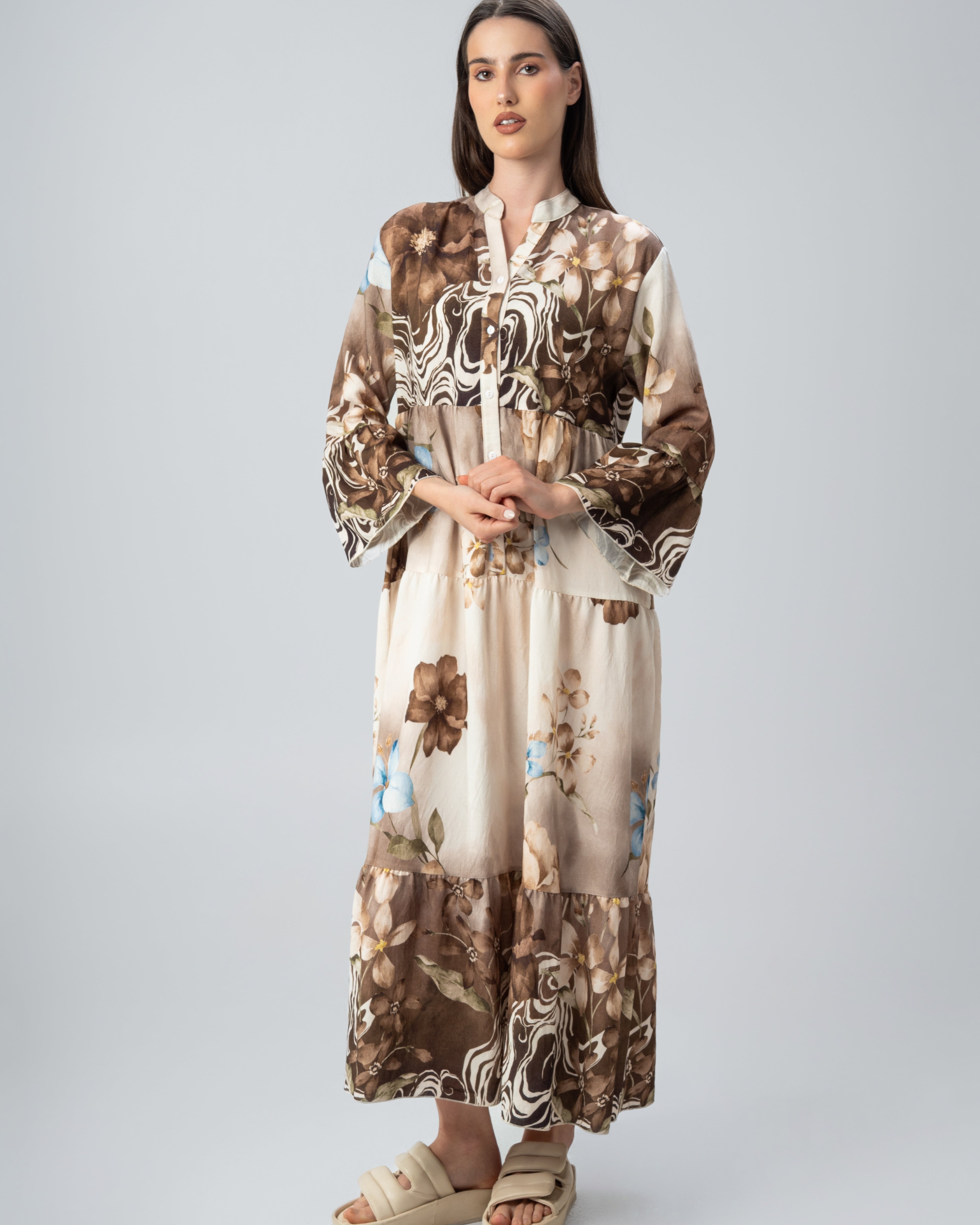 Tiered Floral Dress with Flounce Hem