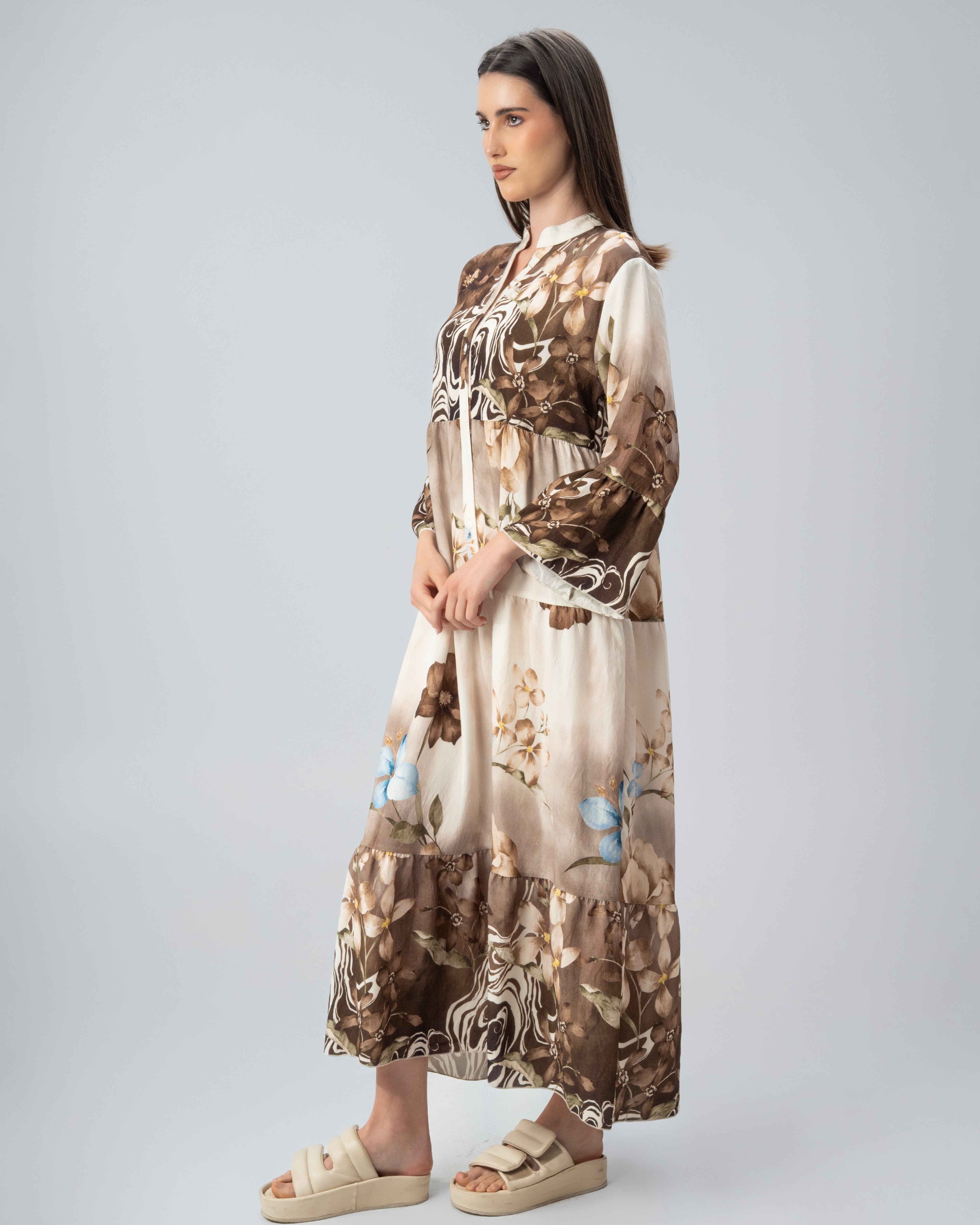 Tiered Floral Dress with Flounce Hem
