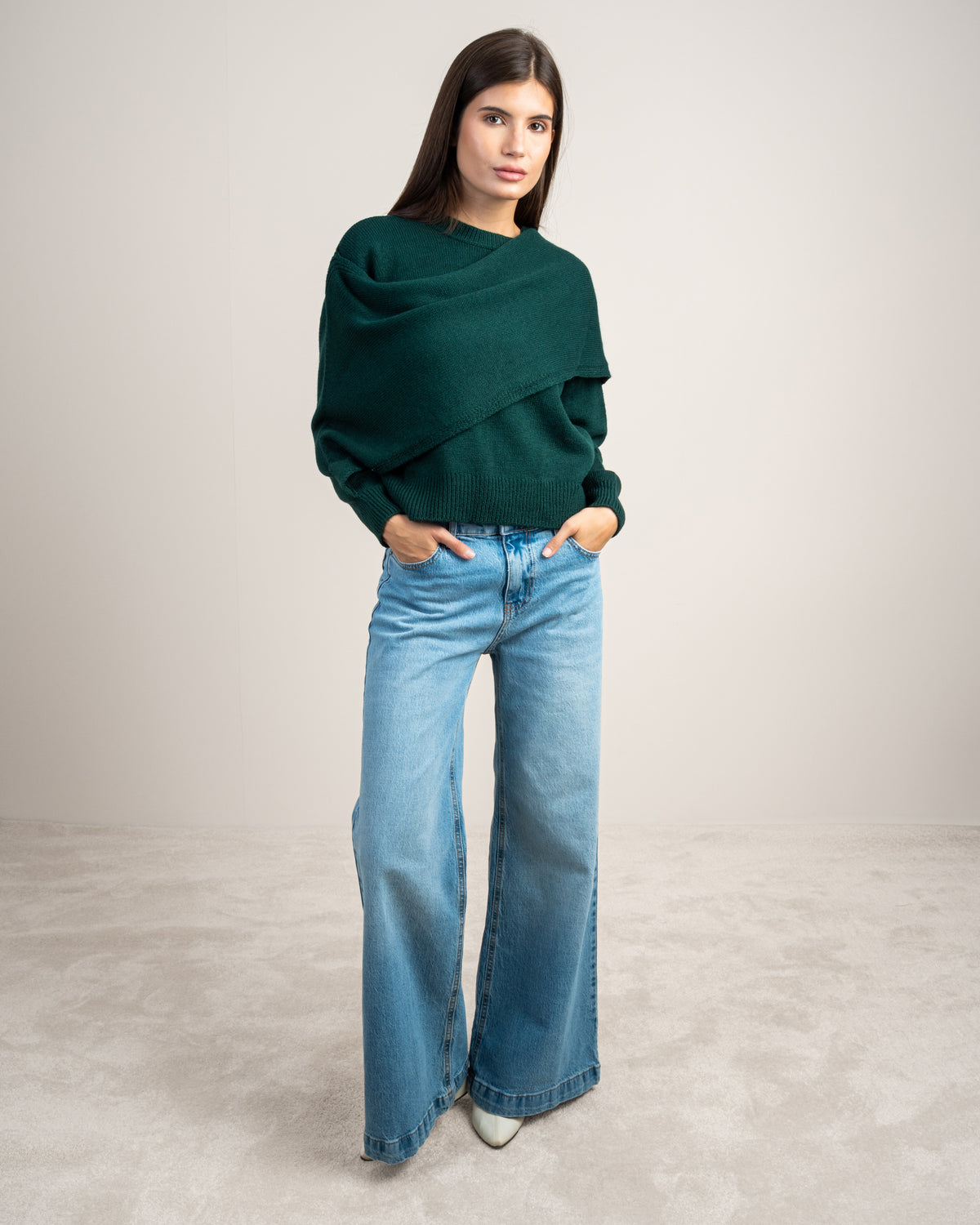 Plain Knitwear Pullover - With Attached Scarf