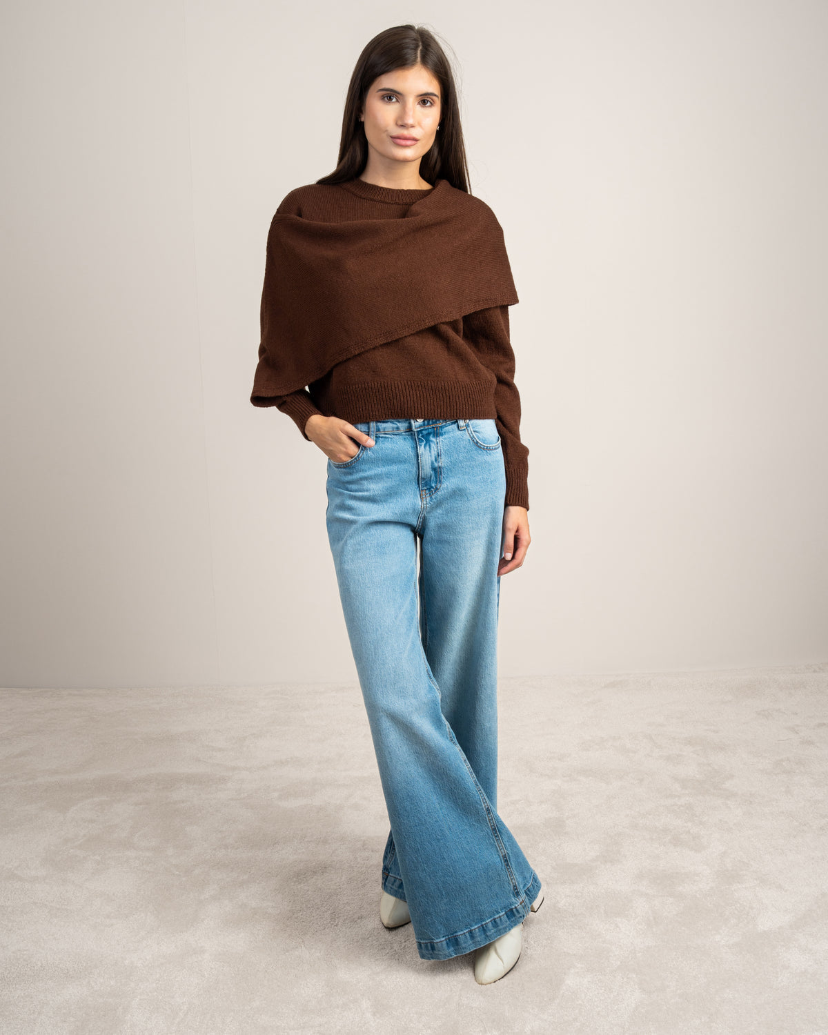 Plain Knitwear Pullover - With Attached Scarf