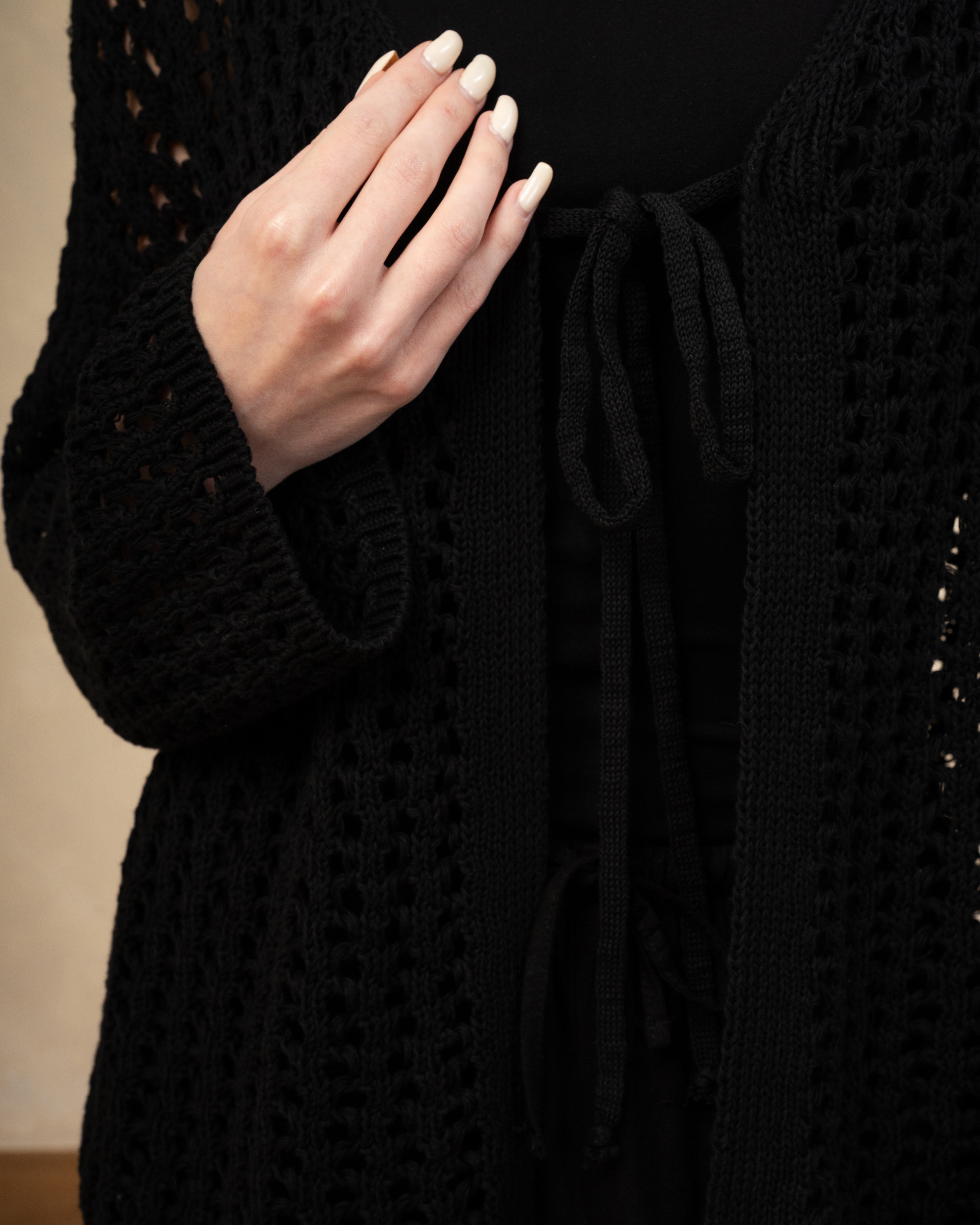 Short Open Knitwear Cardigan - With Tie
