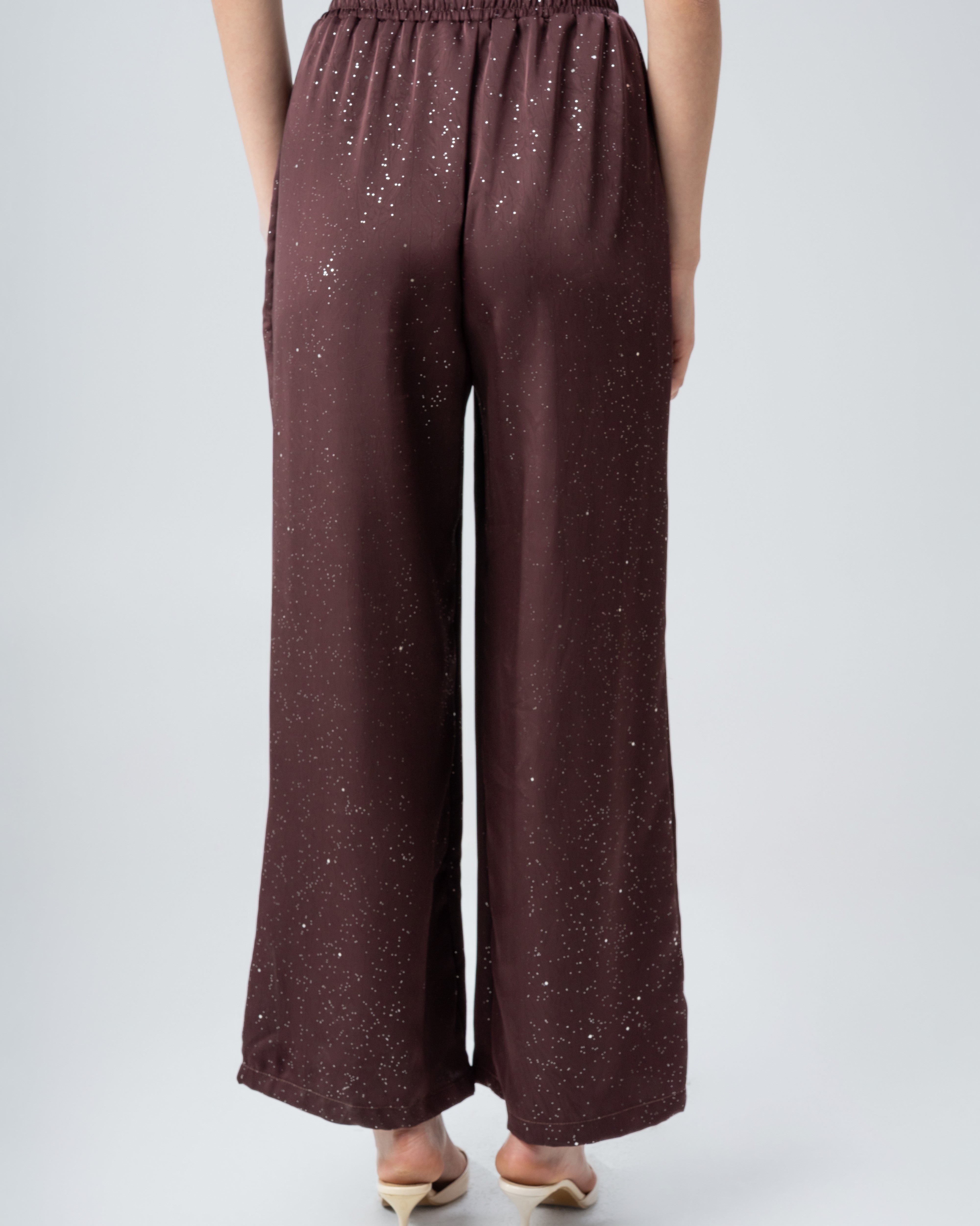 Plain Satin Rhinestone Trousers