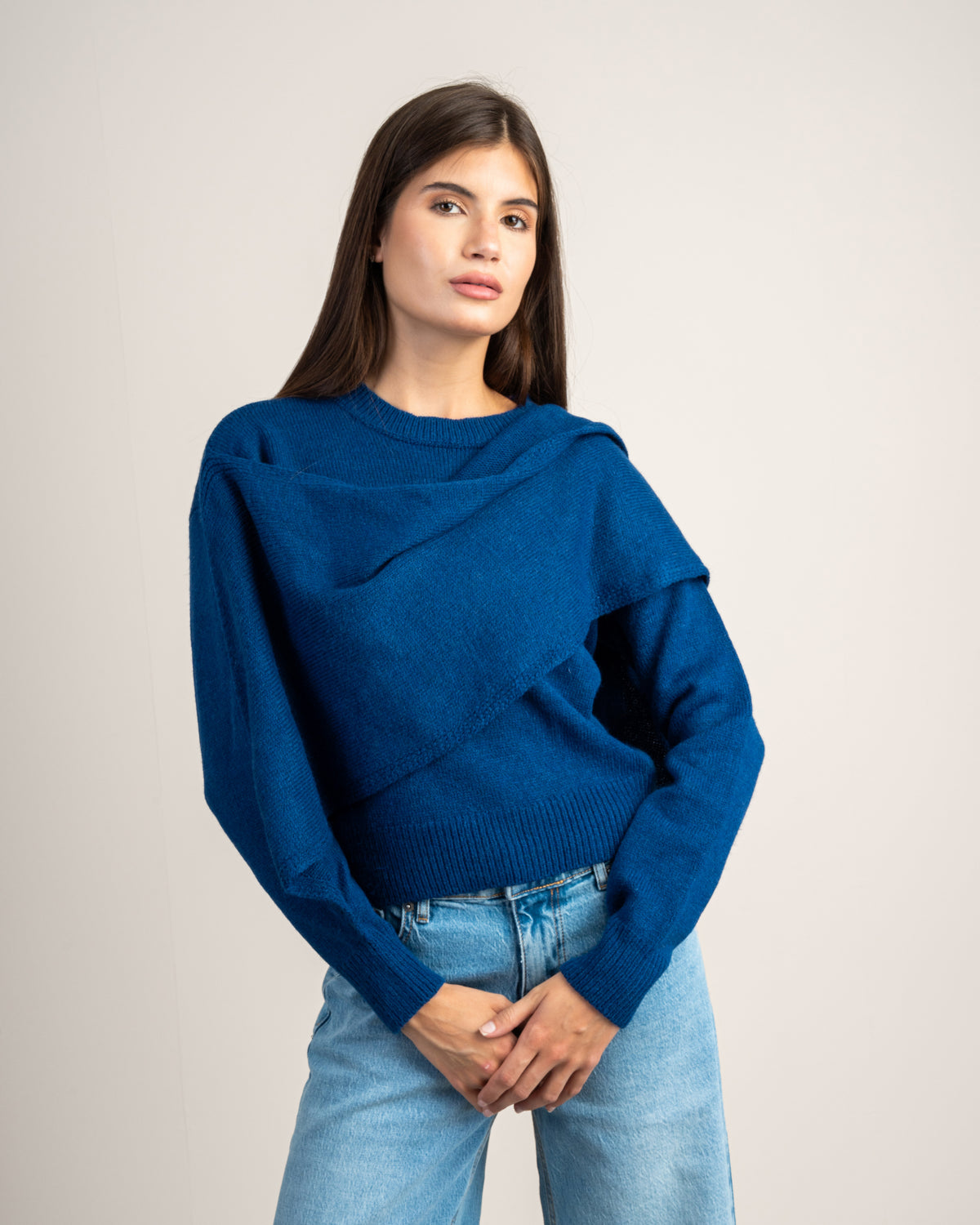 Plain Knitwear Pullover - With Attached Scarf