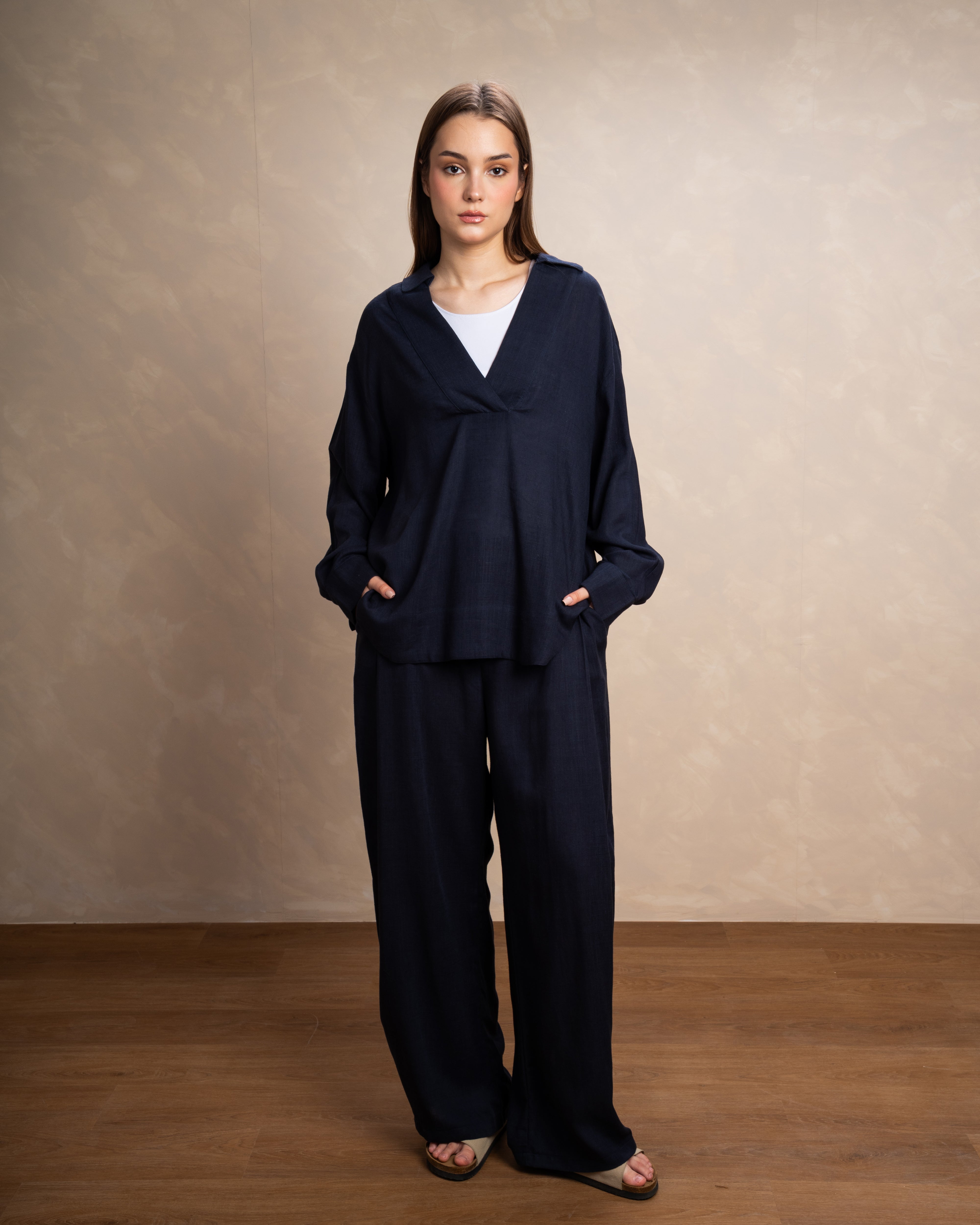 Long Plain Two-Piece Set With Button Cuffs