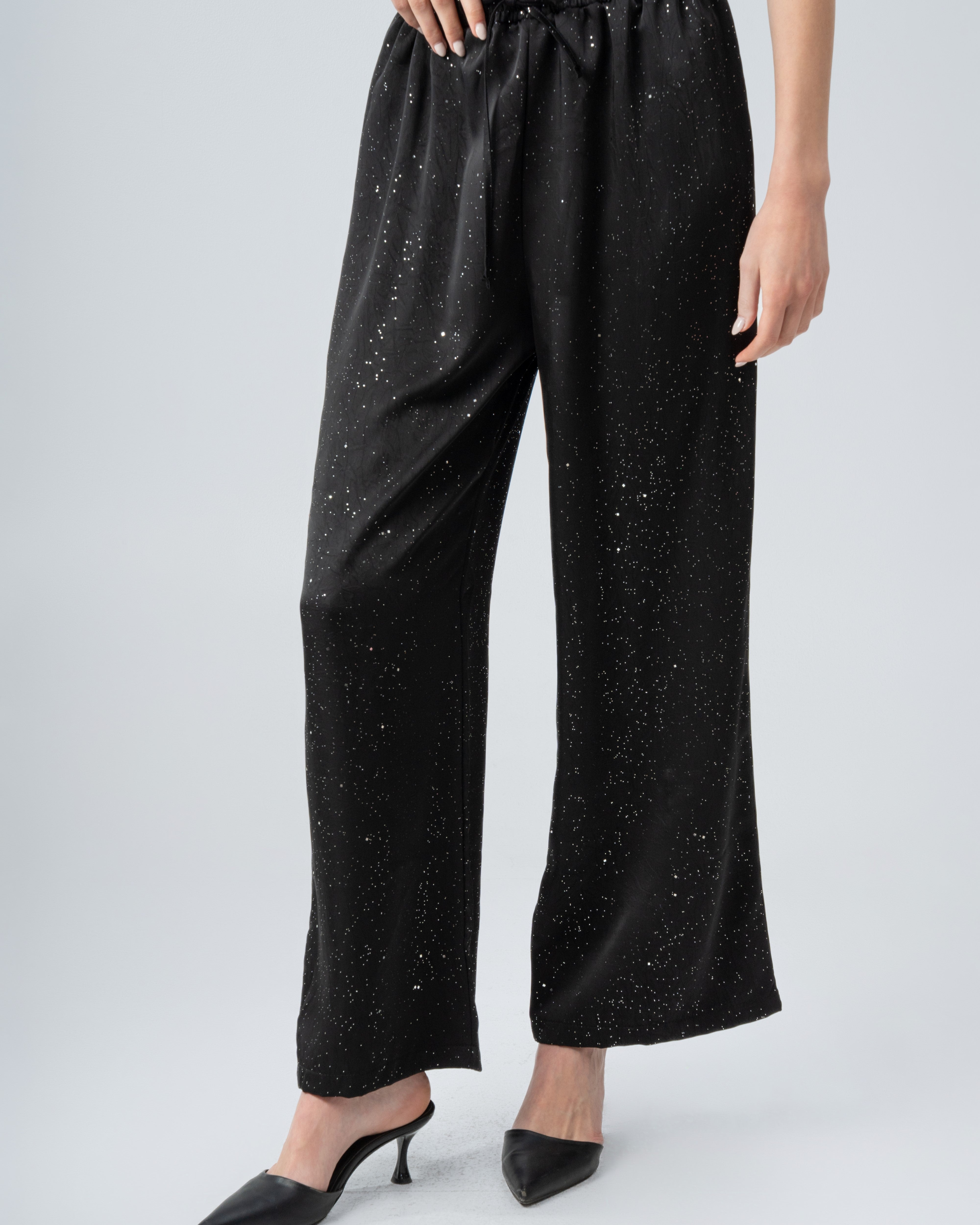 Plain Satin Rhinestone Trousers