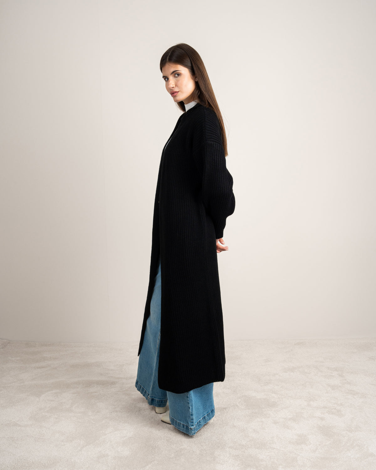 Open Knitwear Cardigan - With Ribbed Sleeves