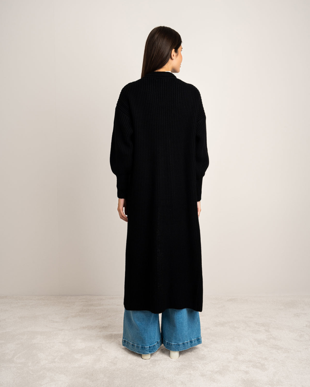 Open Knitwear Cardigan - With Ribbed Sleeves