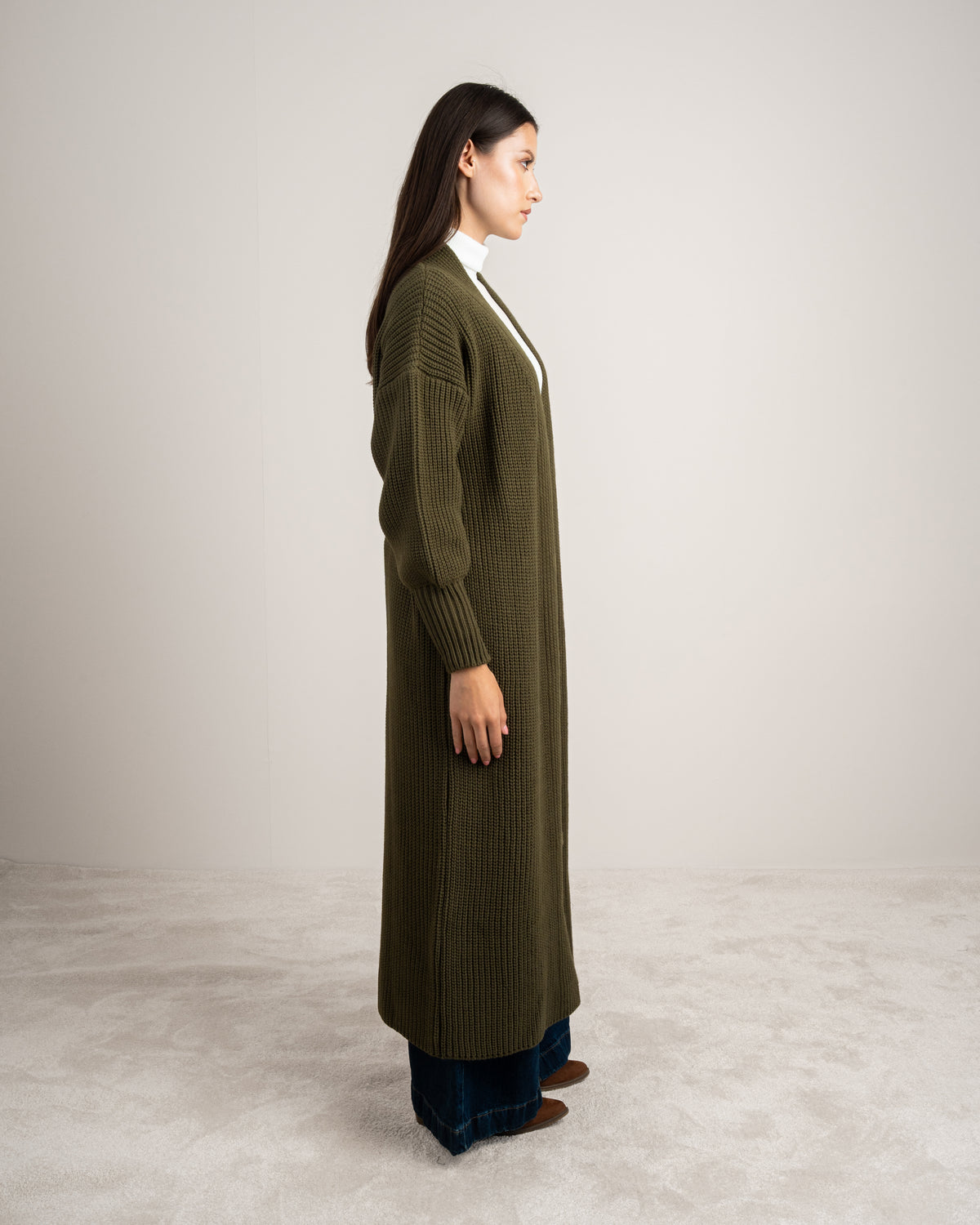 Open Knitwear Cardigan - With Ribbed Sleeves