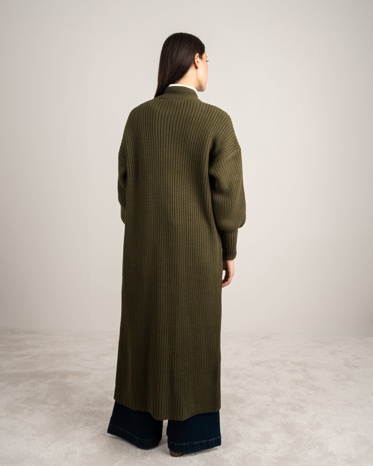 Open Knitwear Cardigan - With Ribbed Sleeves