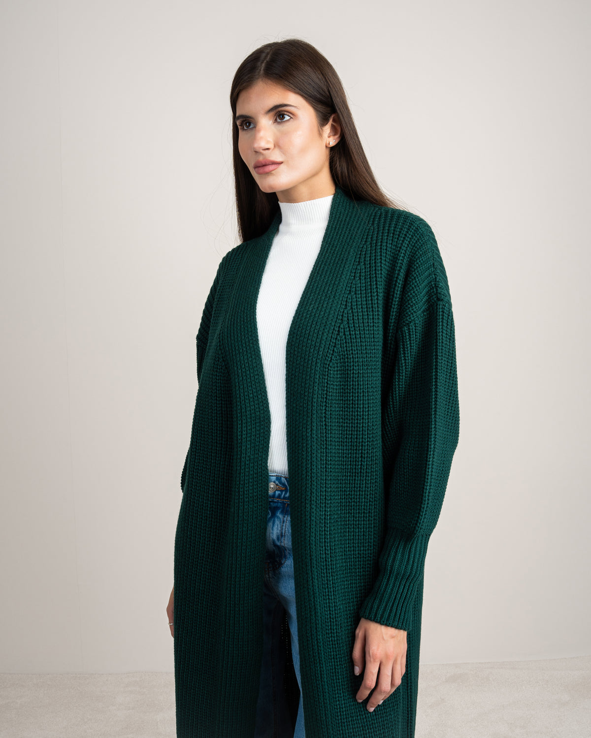 Open Knitwear Cardigan - With Ribbed Sleeves