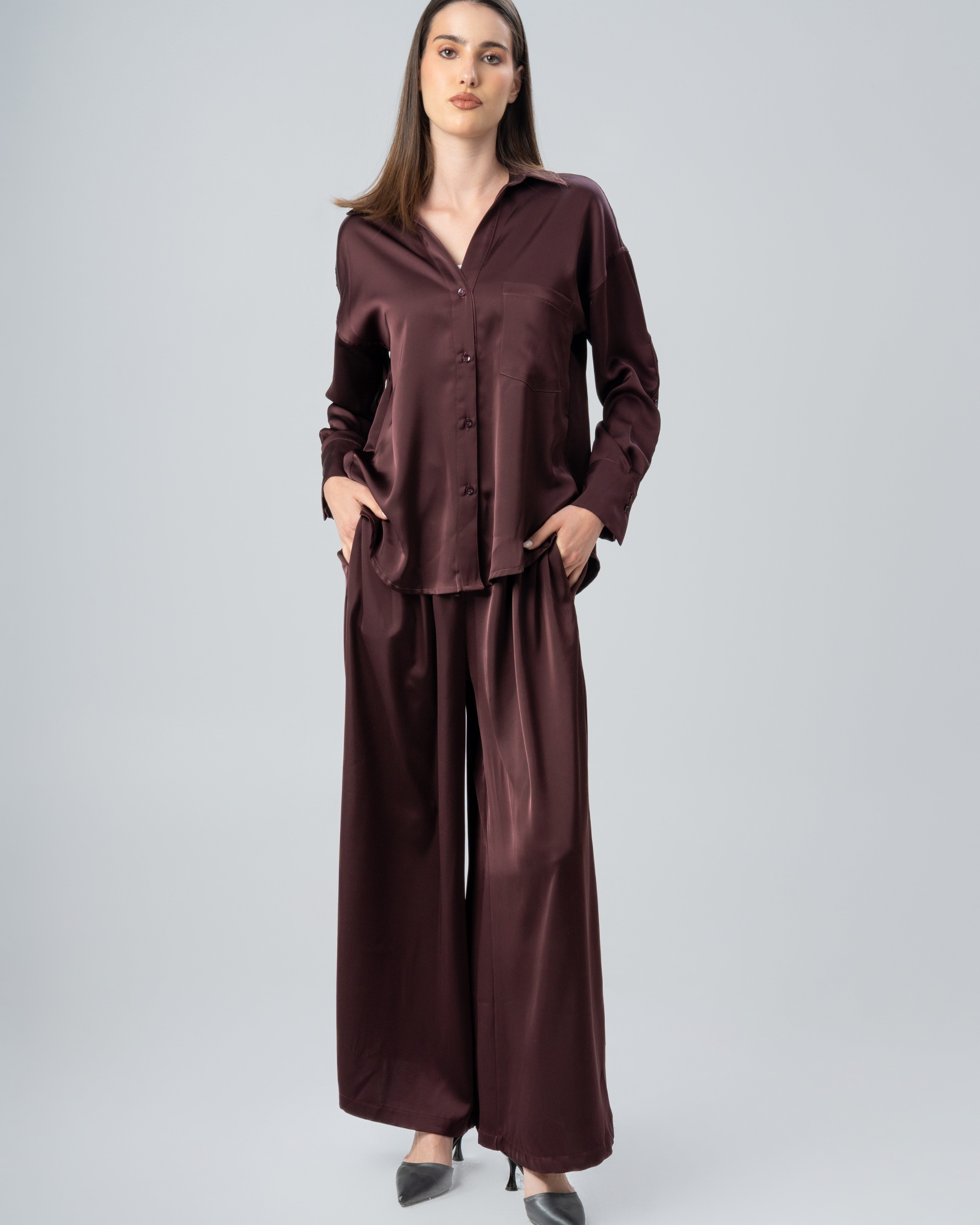 Plain Satin Shirt With Chest - Pocket And Buttons