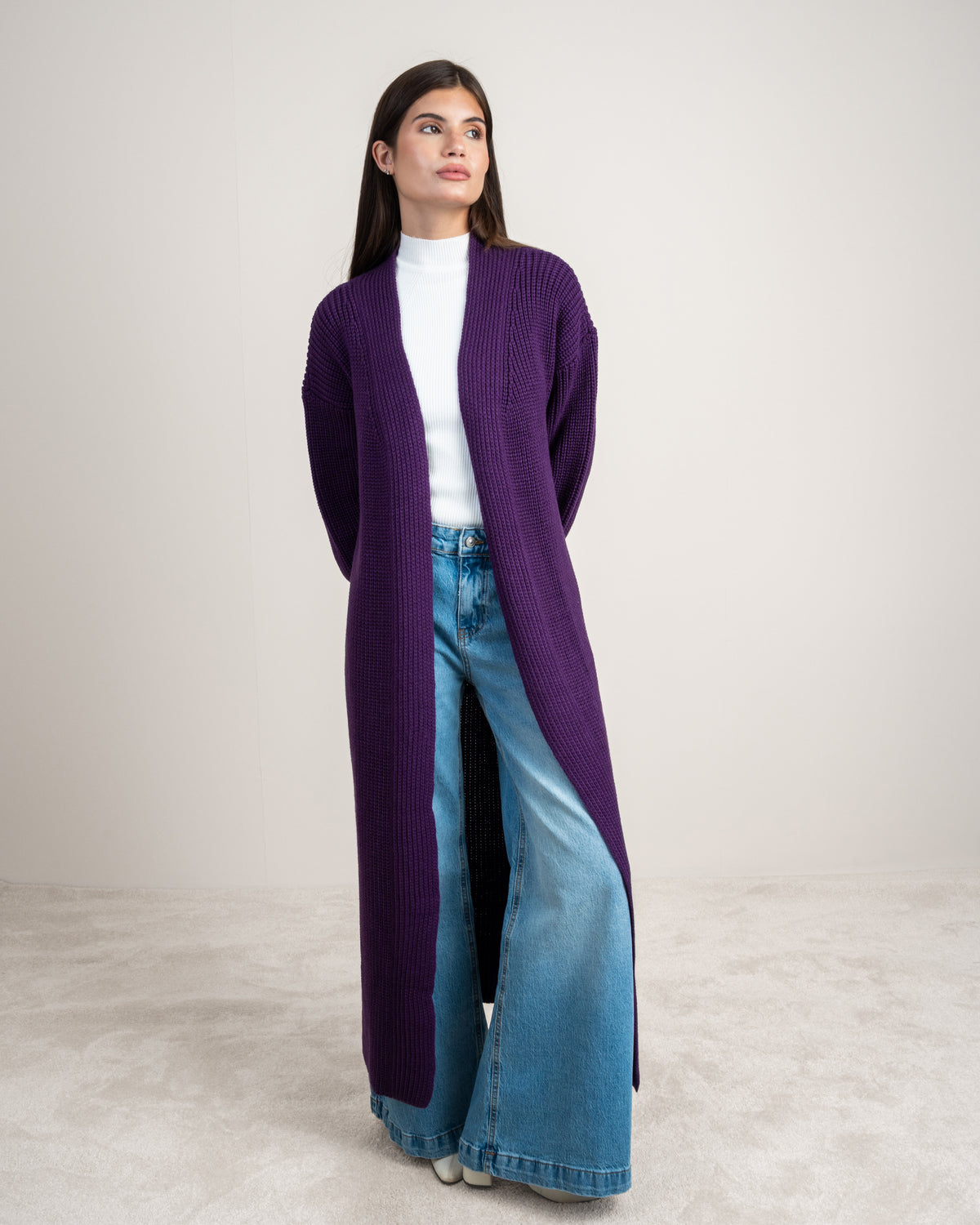 Open Knitwear Cardigan - With Ribbed Sleeves