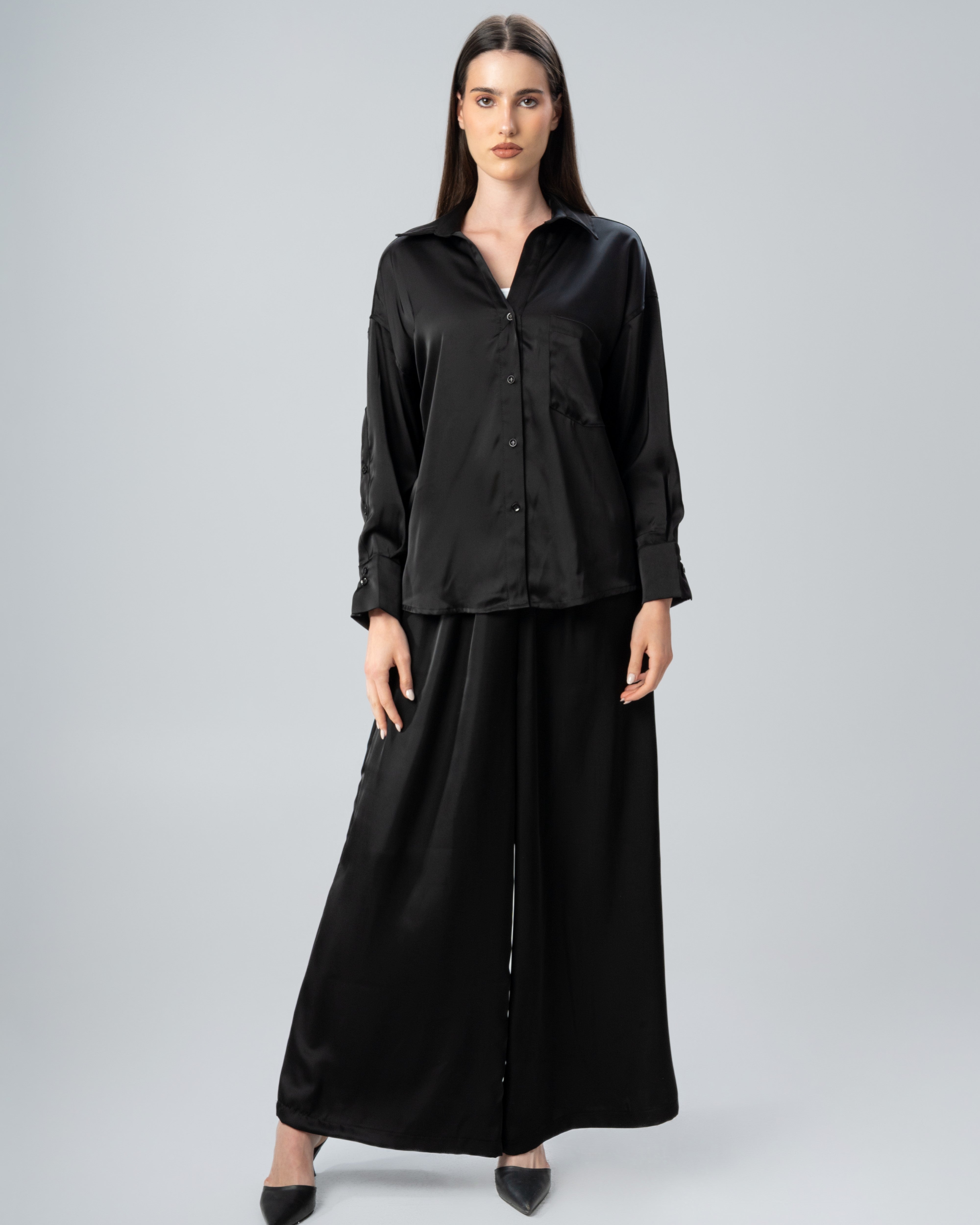 Plain Satin Shirt With Chest - Pocket And Buttons