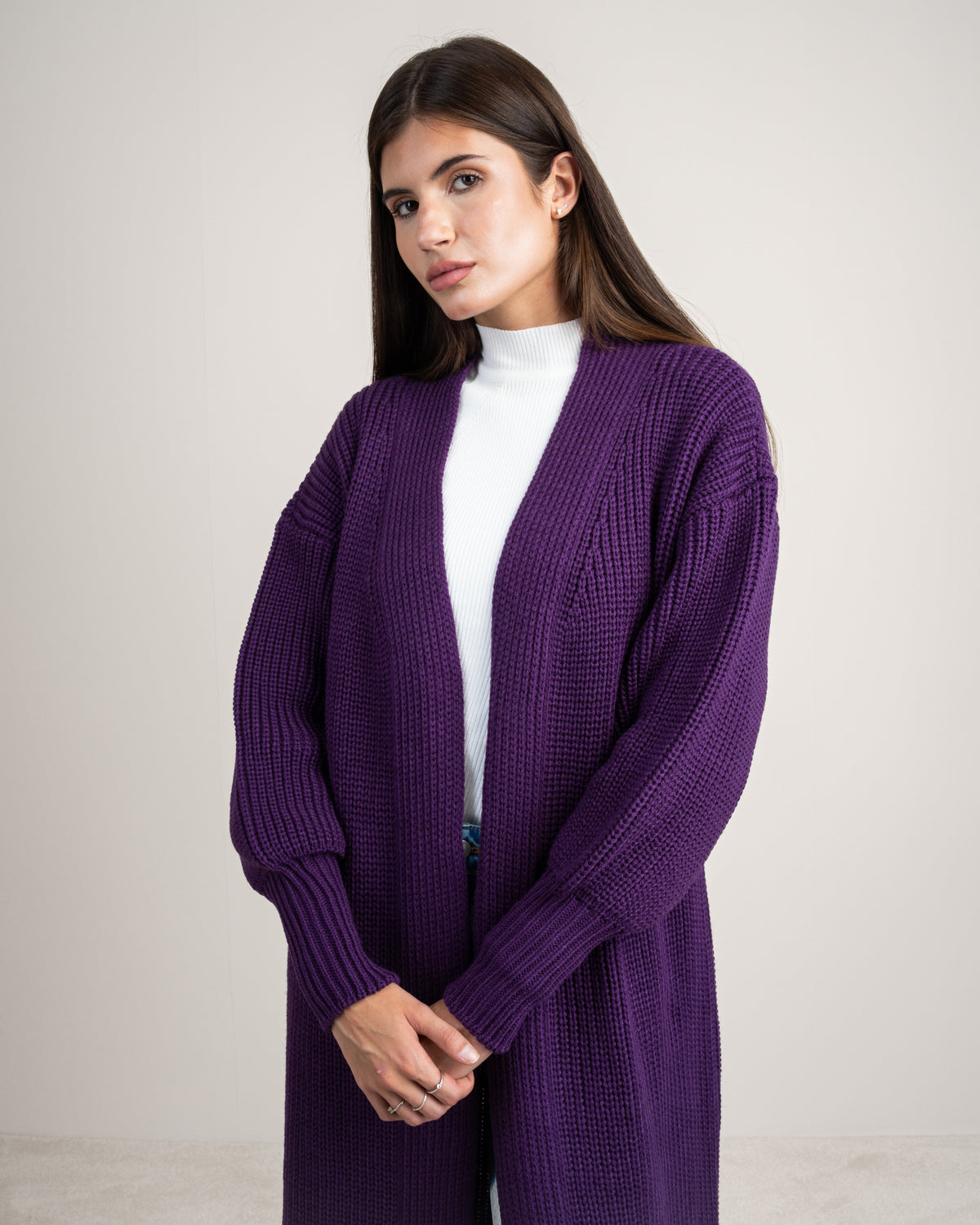 Open Knitwear Cardigan - With Ribbed Sleeves