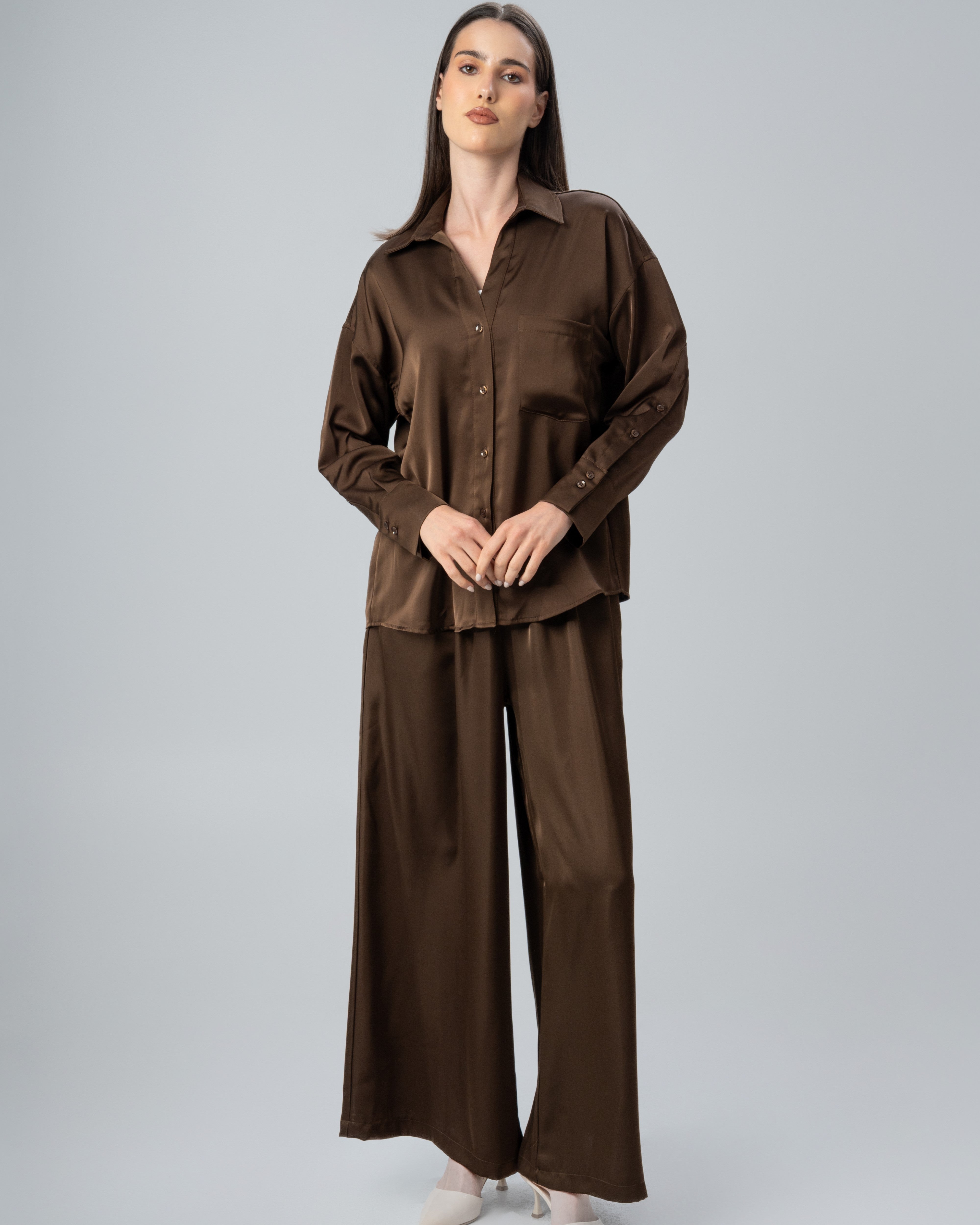 Plain Satin Shirt With Chest - Pocket And Buttons