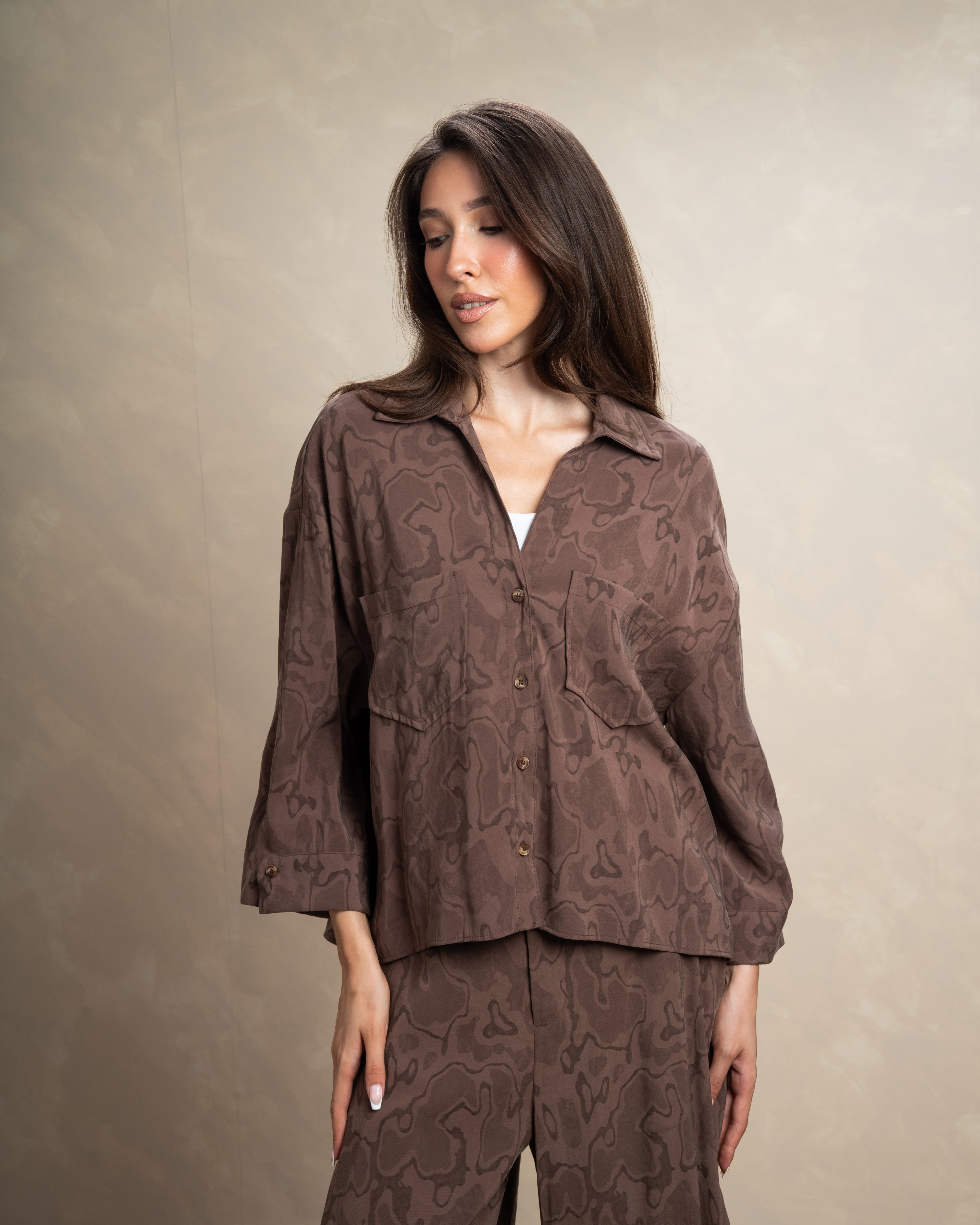 Wave Print Shirt With Chest Pocket